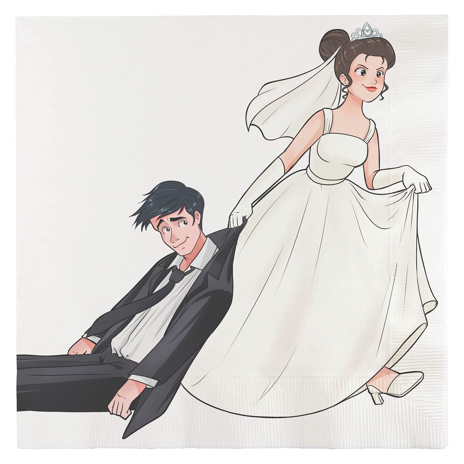 Iconikal Funny Wedding Napkins, Disposable Dinner Paper Party Napkins, Bride Dragging Groom, 75-Count