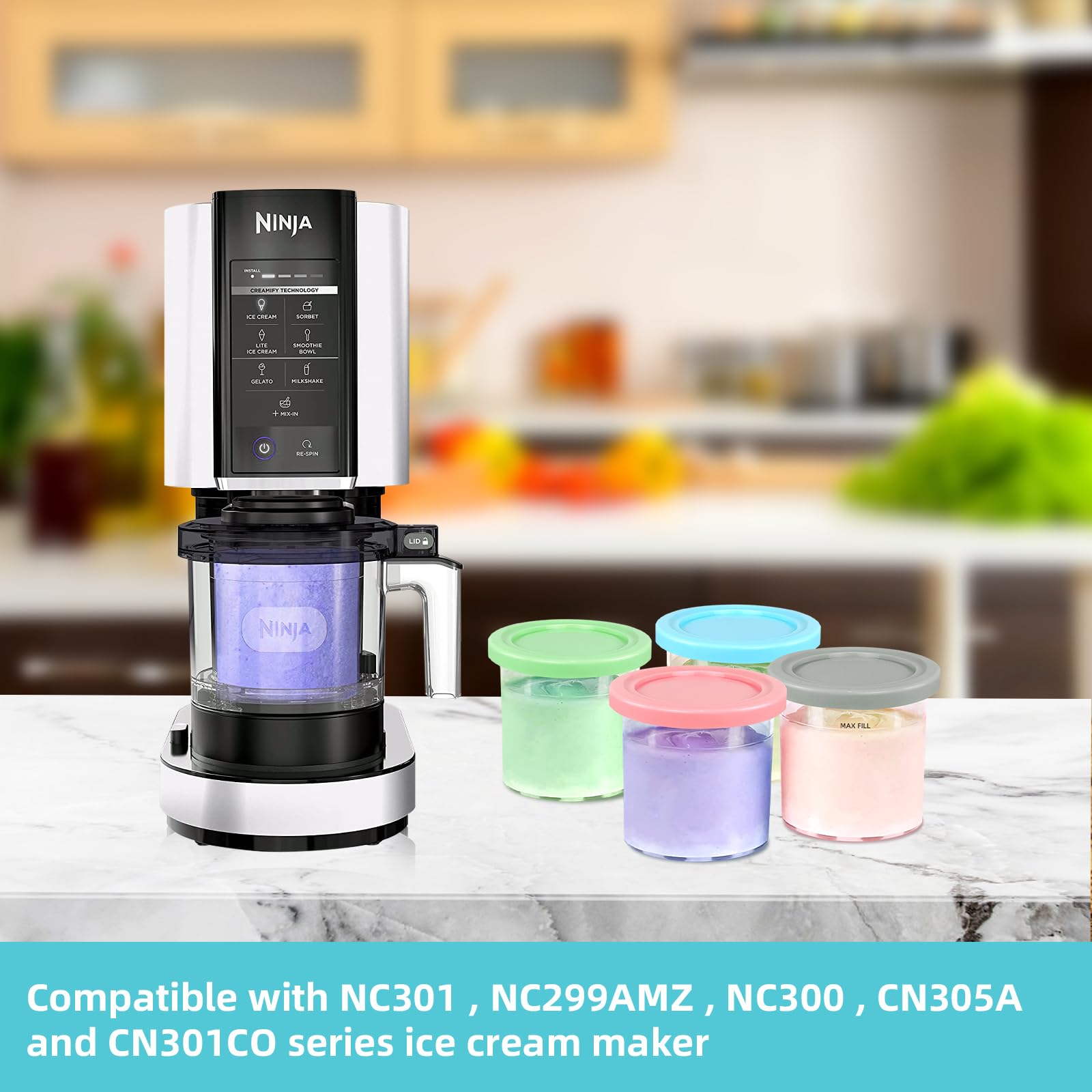 16Oz Ninja Creami Containers,4Pcs Creami Pint Containers,Ice Cream Pints Containers With Lids For Nc301 Nc300 Nc299Amz Series Ic
