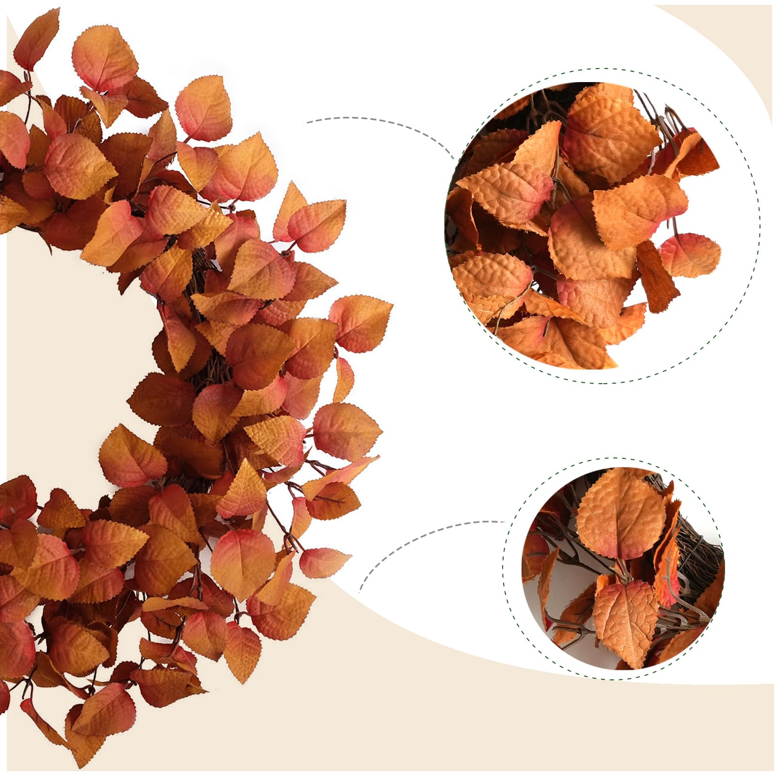 TEMPUS 20 Inch Artificial Fall Leaves Wreath - Handcrafted Autumn Grapevine Wreath for Front Door, Indoor/Outdoor Thanksgiving H