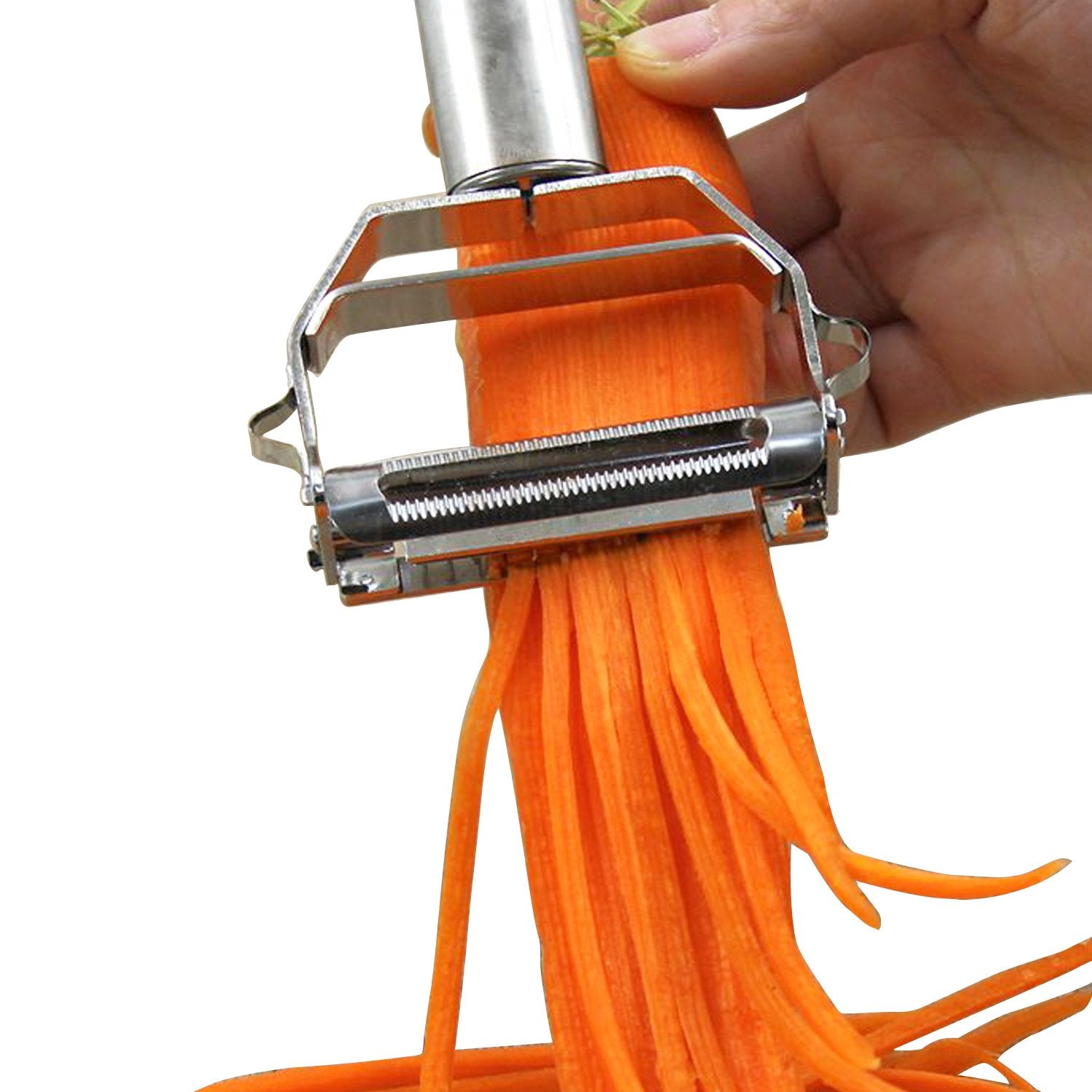 SUNKUKA Stainless Steel Julienne Peeler & Cutter for Vegetables & Fruits, Model 160922, Includes Cleaning Brush, Ideal for Carrots & Potatoes