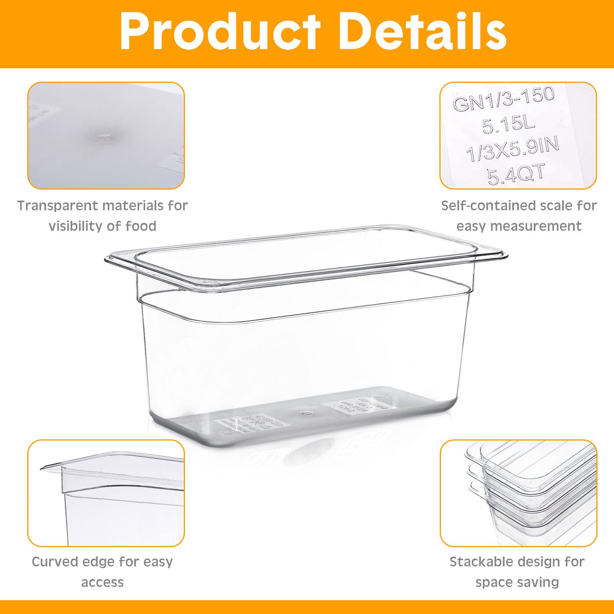 Yinder 12 Pack Plastic Food Pan 1/3 Size Commercial Food Storage Conta ...
