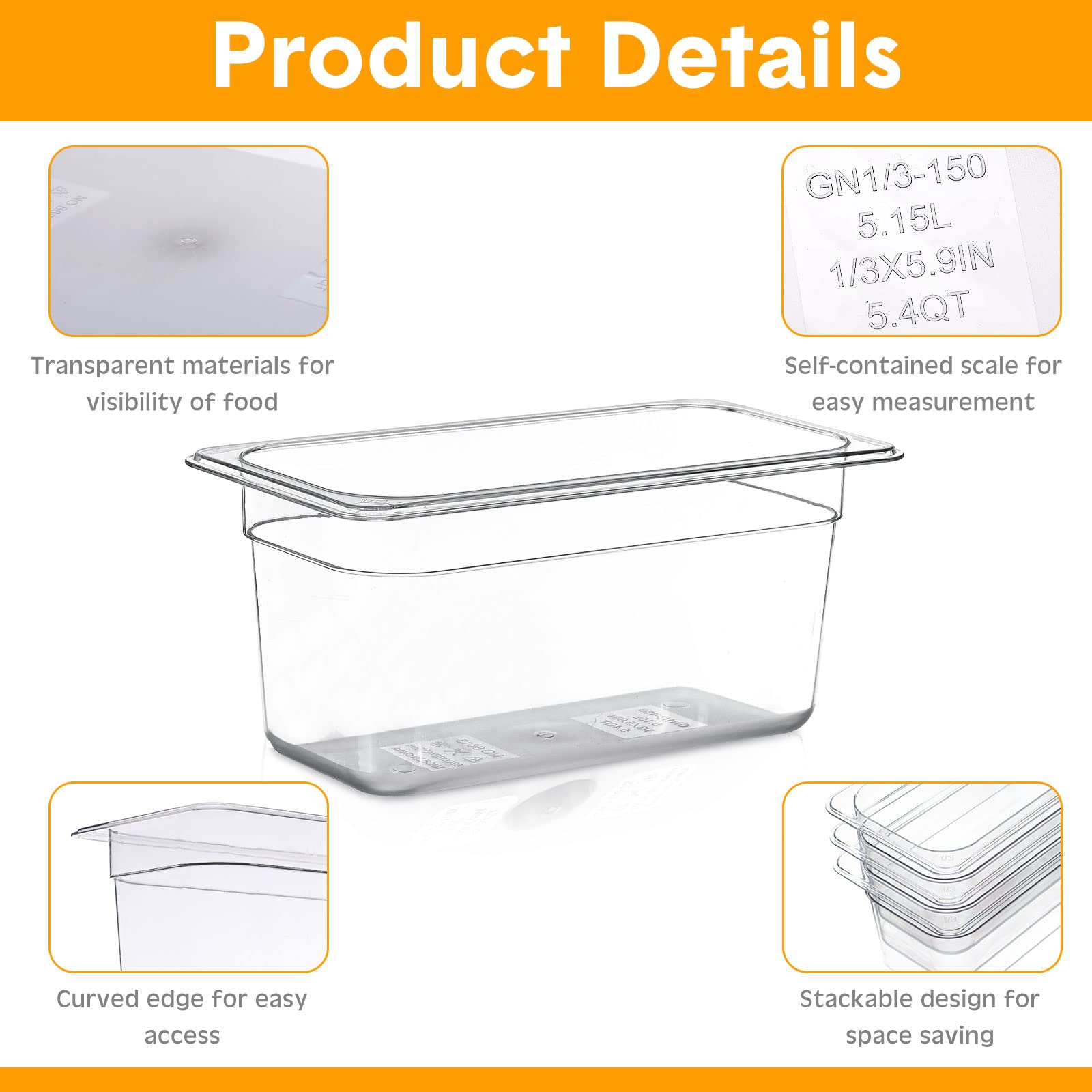 Yinder 12 Pack Plastic Food Pan 1/3 Size Commercial Food Storage Containers Pans Clear Stackable Restaurant Hotel Pans For Kitch