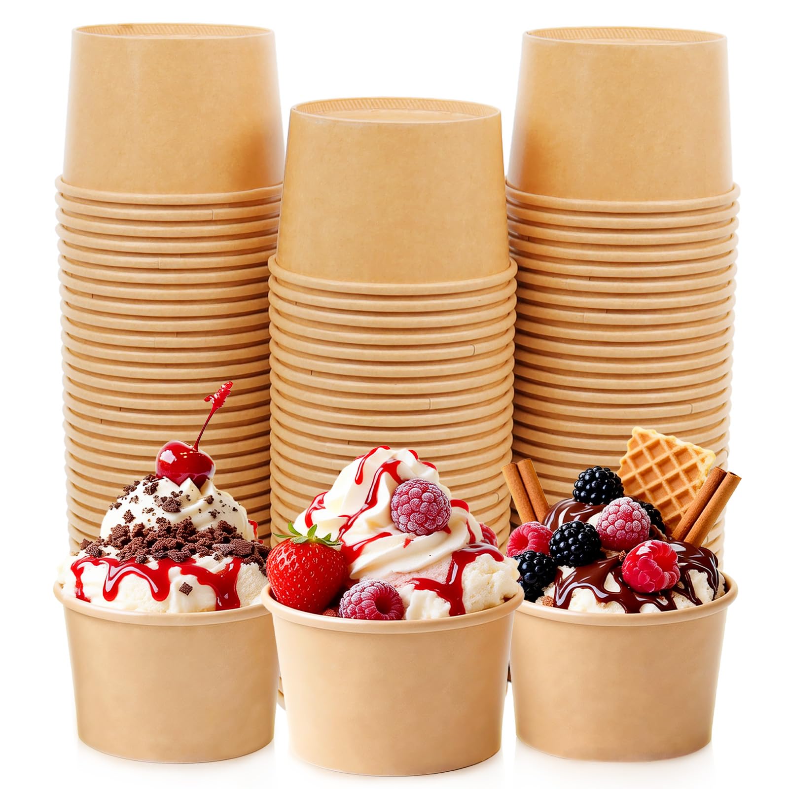 DEZIBOX 160 PCS Ice Cream Cups Disposable, 12 oz Paper Ice Cream Bowls, Soup Bowls for Hot or Cold Food, Sundae, Frozen Yogurt, 