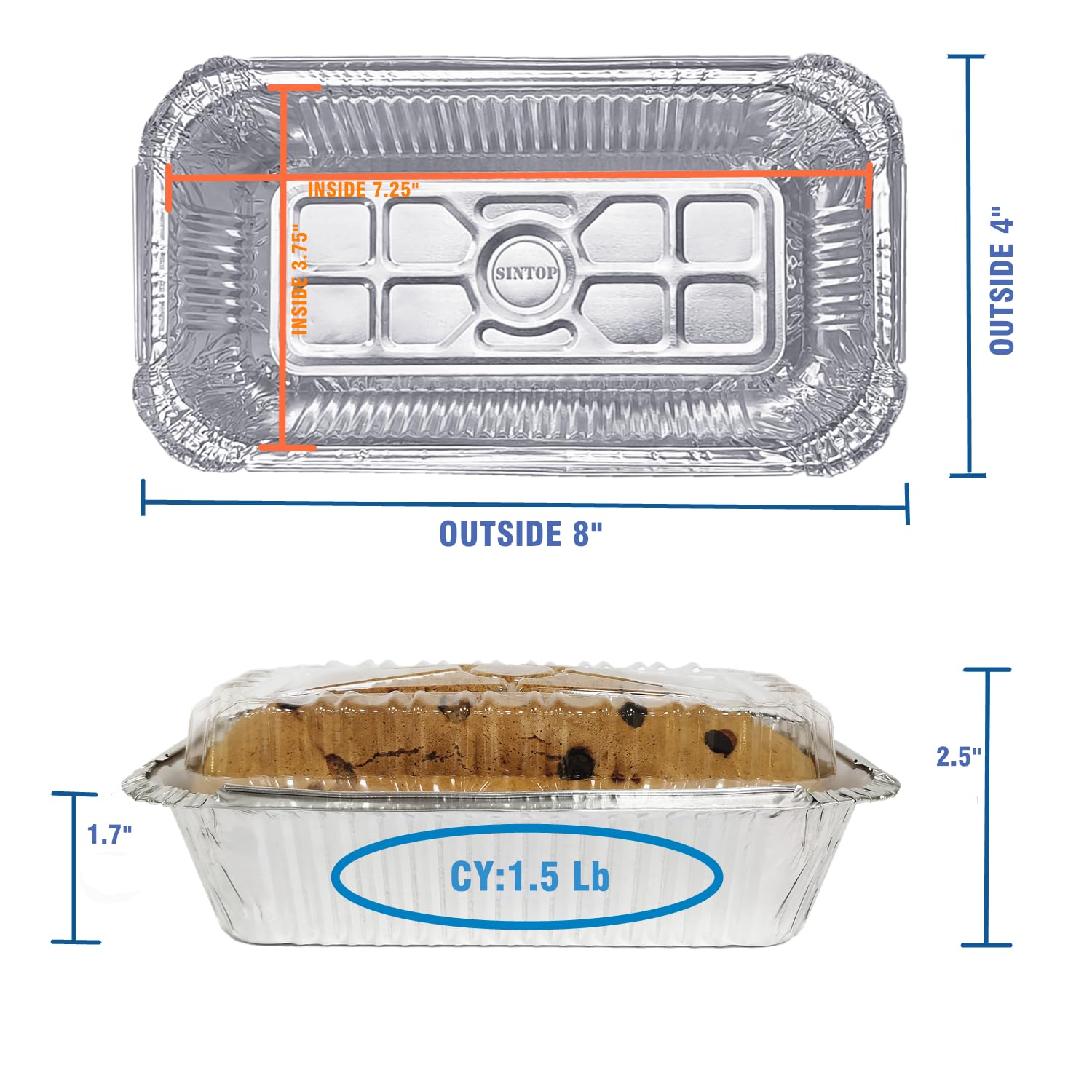 SINTOP Aluminum Bread Pans Disposable  8x4 Loaf Pans with Lids  50 Pack  Dessert Boxes - Perfect for Baking  Storing  Takeout