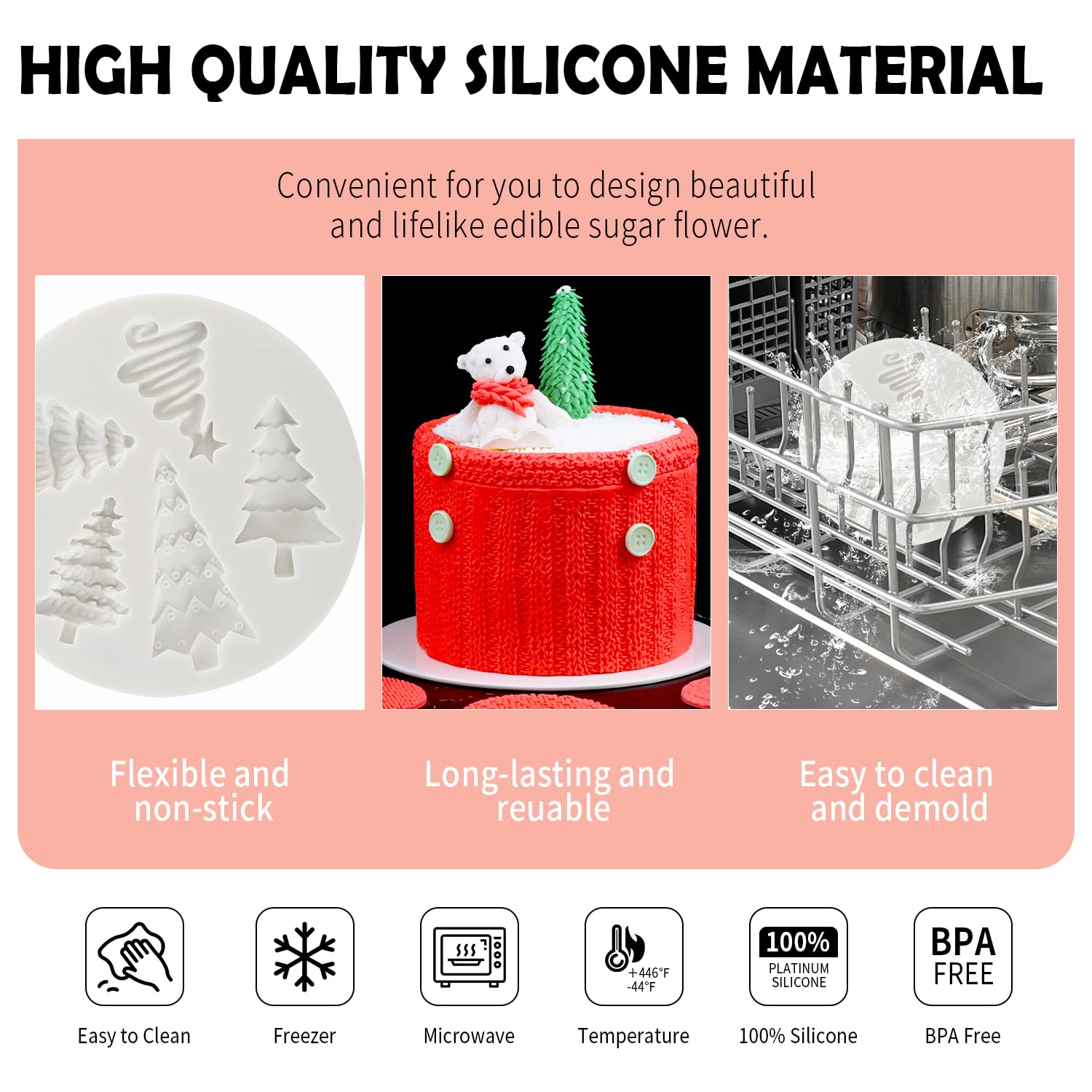 Christmas Tree Silicone Mold Cake Decor Moulds Fondant Cake Suger Molds Sugarcraft Chocolate Tools-Small (3.9Inch)