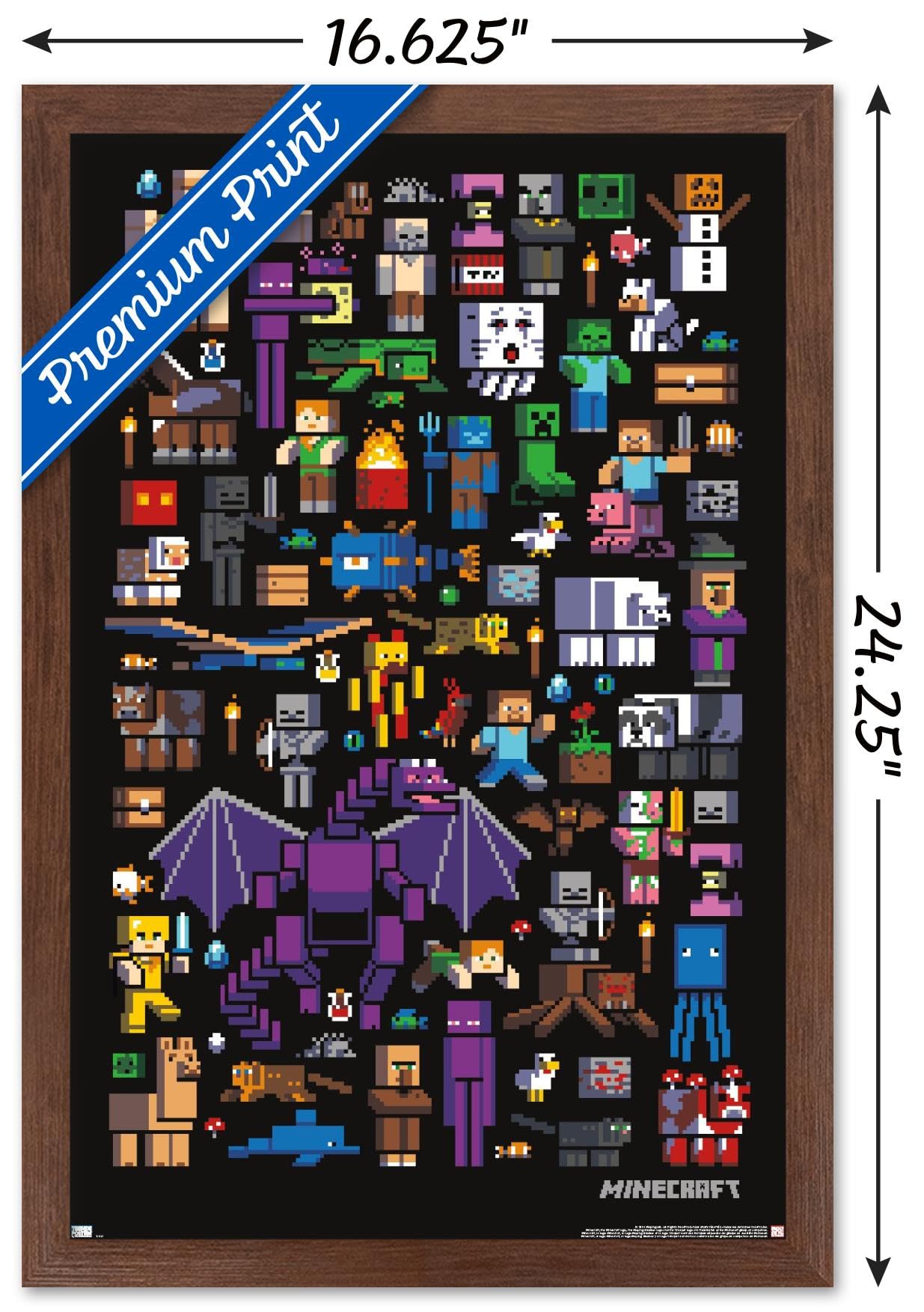 Trends International Minecraft - Mobbery Wall Poster, 14.725'' X 22.375'', Mahogany Framed Version