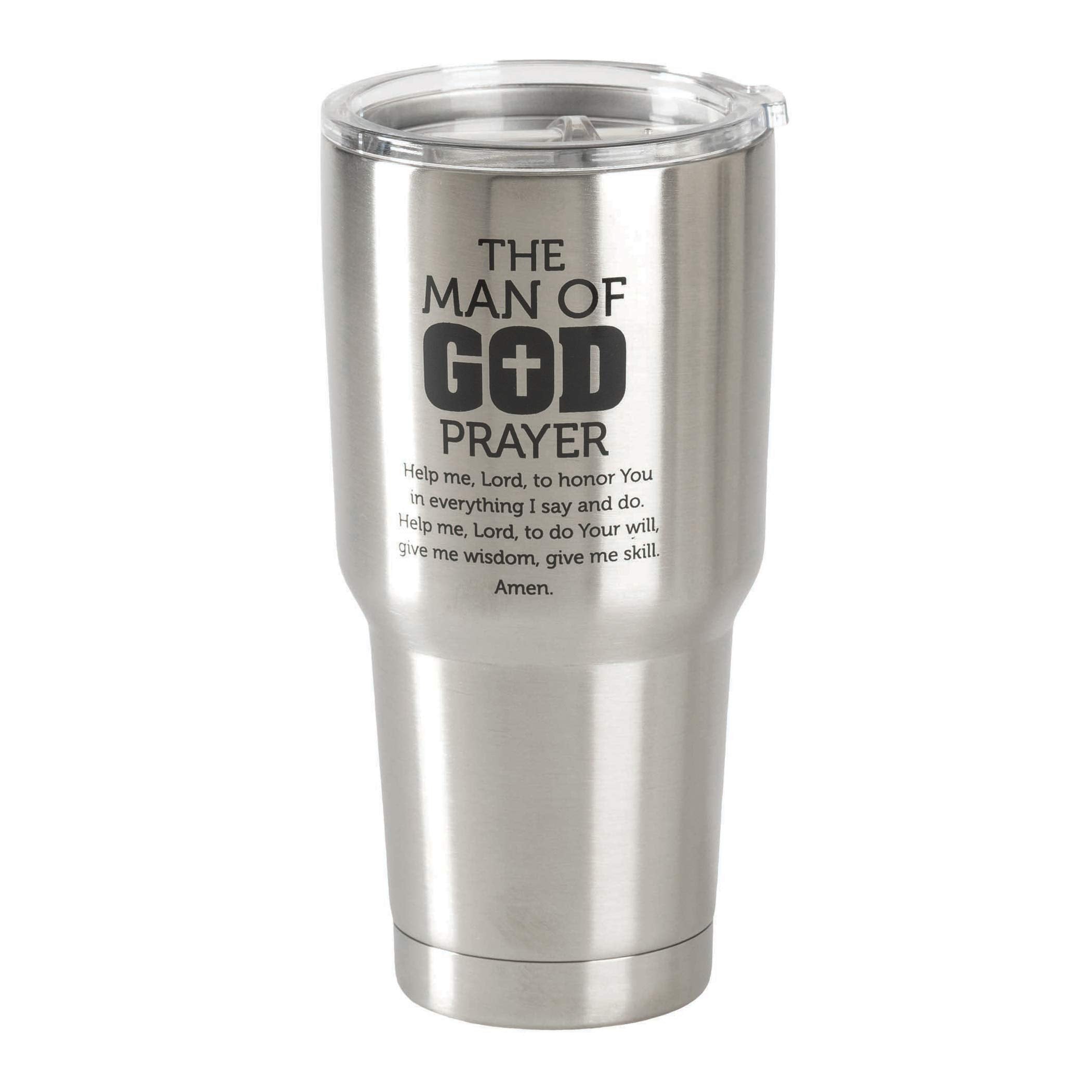 Man Of God Prayer Brushed Silver 30 Ounce Stainless Steel Metal Travel Tumbler