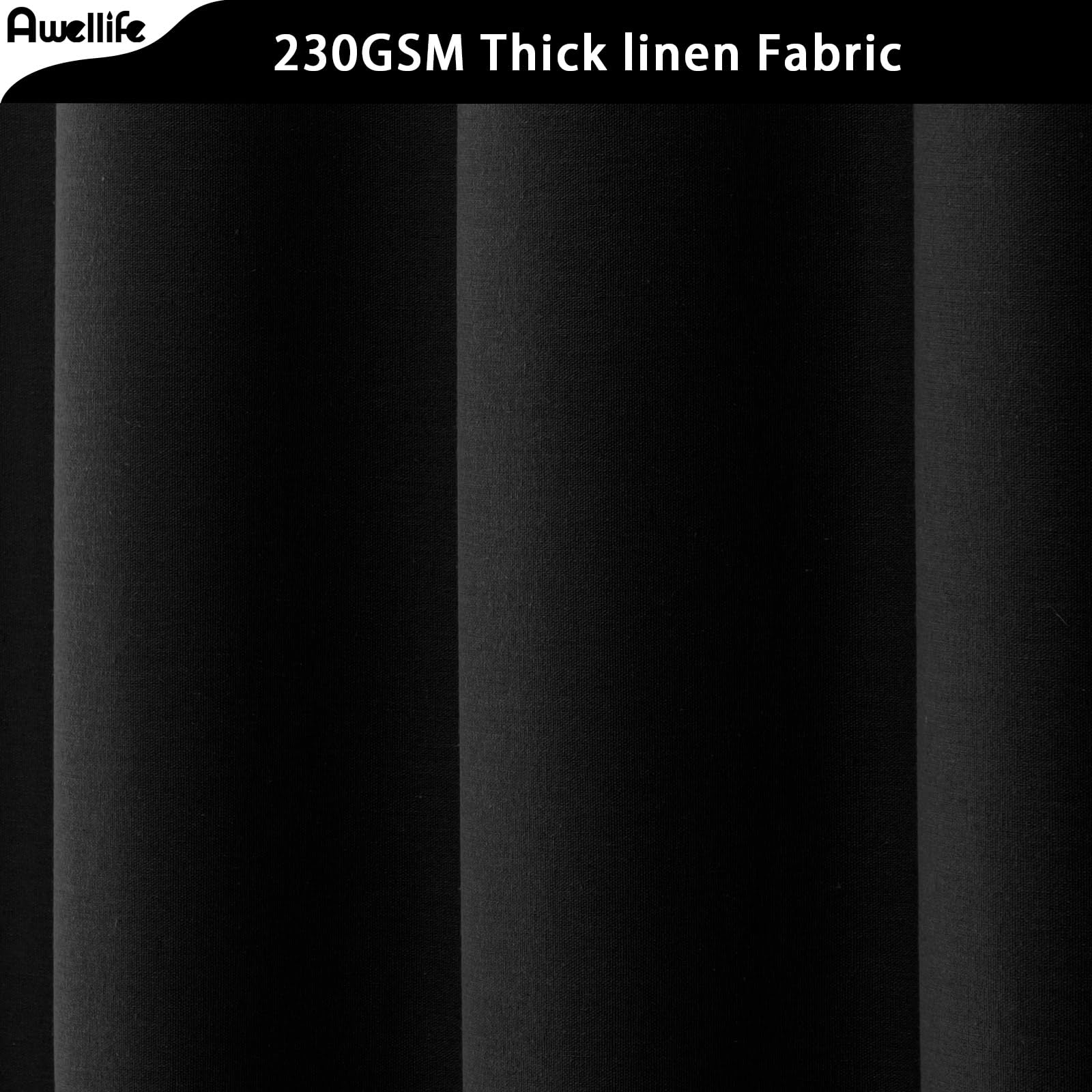 Awellife Black Linen Shower Curtain For Bathroom Natural Cotton Cloth Fabric Farmhouse Boho Shower Curtain With 12 Durable Hooks
