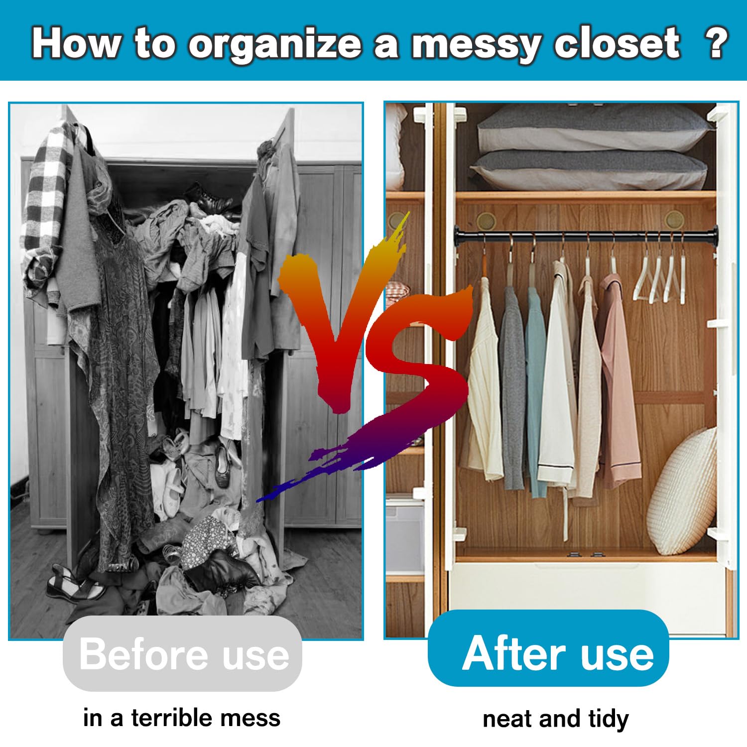 Closet Rod For Hanging Clothes, 30 To 98 Inch Adjustable Closet Hanging Pole, Space Saving Closet Tension Rods Heavy Duty Closet