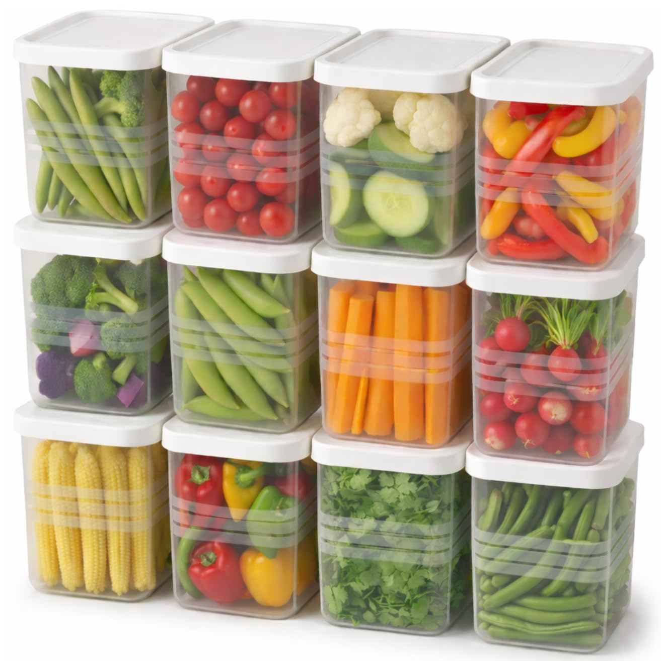 Dichot Fridge Storage Containers Set Of 12 | Clear Plastic Food Storage Boxes With Lids | Stackable Refrigerator Organizer For V