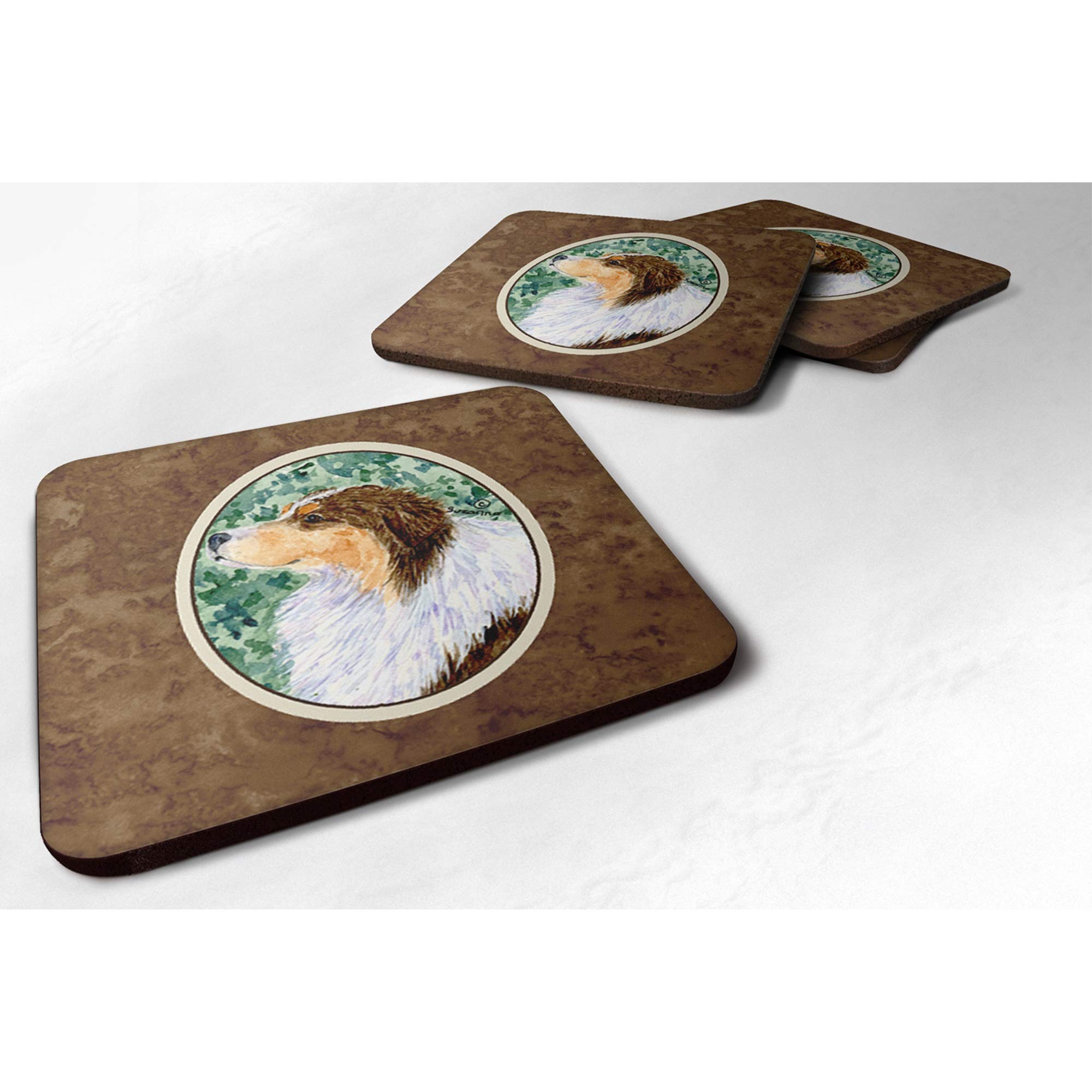 Carolines Treasures Australian Shepherd Foam Coasters (Set of 4), 3.5 H x 3.5 W, Multicolor