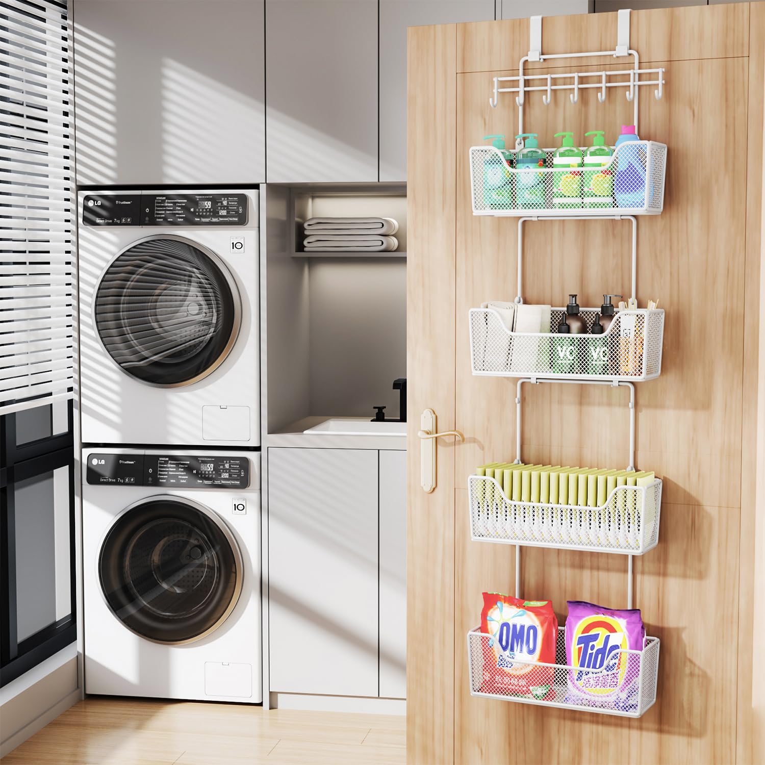 Hapirm Over Door Organizer Storage - Hanging Door Organizer With 4 Metal Large Capacity Baskets And Adjustable Coat Hook, Behind