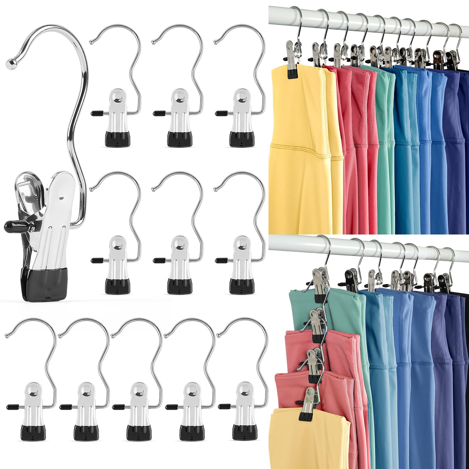 Legging Organizer For Closet, Metal Yoga Pants Hangers 20 Pack Hanging Clips W/Rubber Coated Holds Leggings, Space Saving Hanger