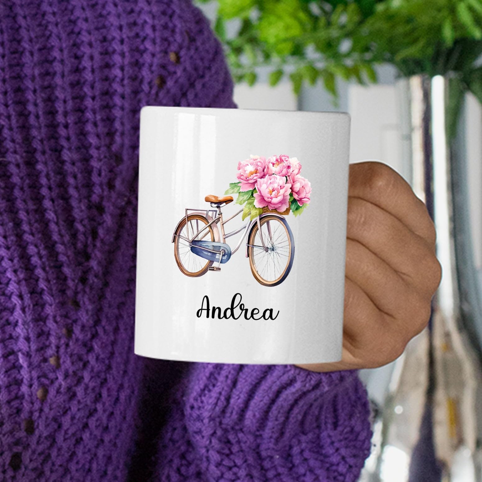 Custom Watercolor Peony Tea Cup, Personalized Peony Coffee Mug Present with Name, Flowers Ceramic Mug, Customized Floral Porcela
