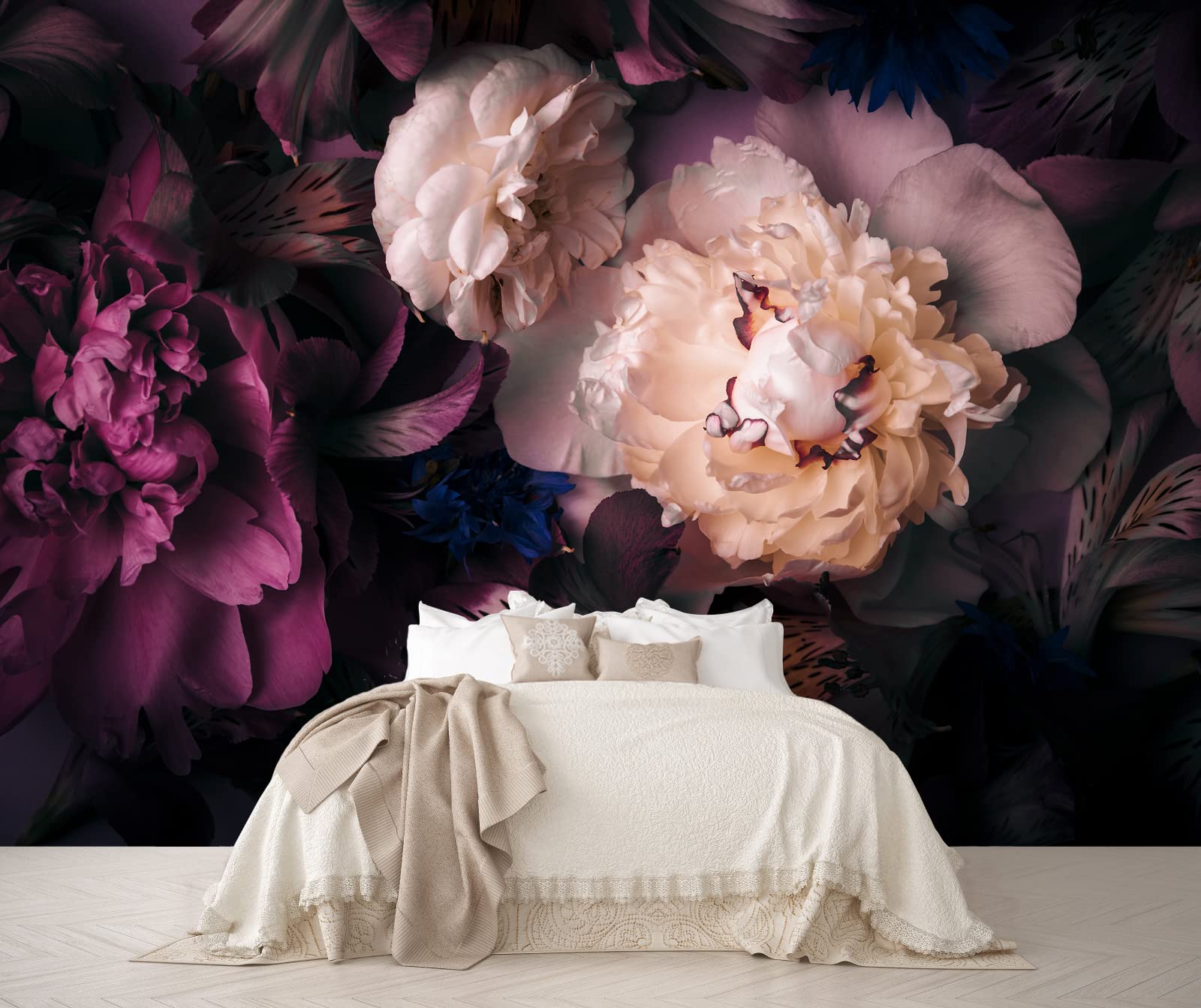 Mfwfm Dark Floral Wallpaper Peony Flowers Wall Mural Wallpaper For Girls Bedroom (Not Peel N' Stick)