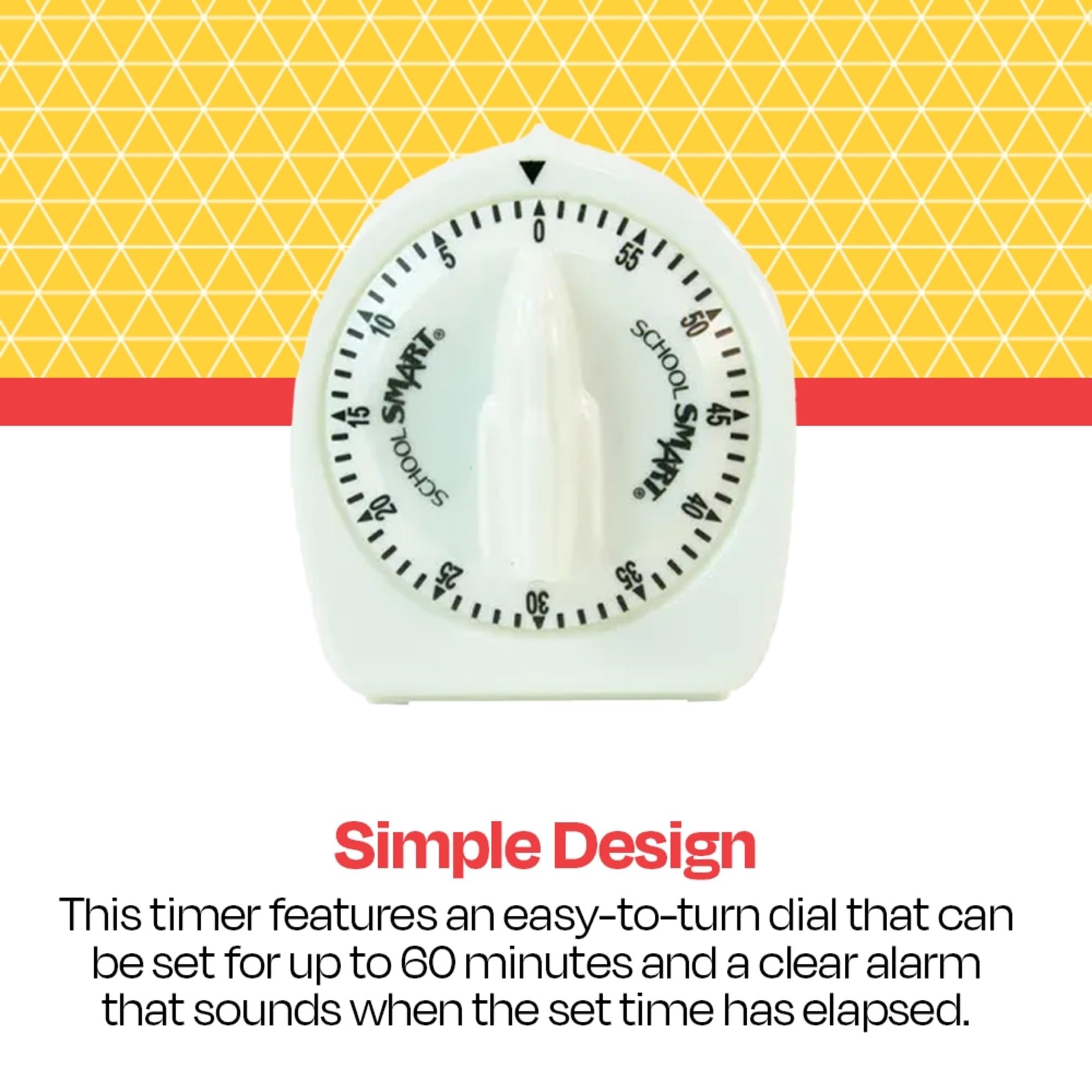 School Smart Large Minute Timer, 1 - 60 Min, 3-3/8 In H X 3 In, White - 084084