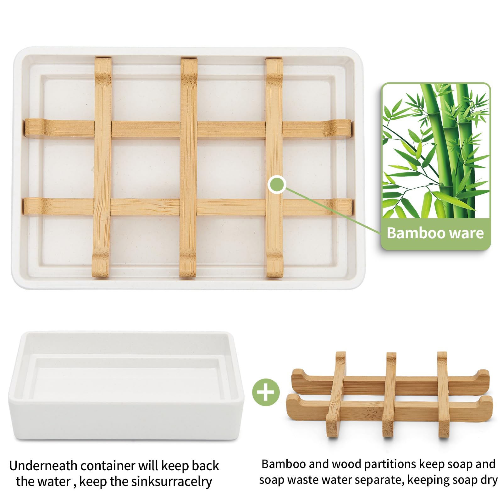 Bamboo Soap Dishes For Shower Wooden Soap Bar Holder For Bathroom Soap Tray Easy To Clean, Durable And With Non-Slip Pads(Two Wh