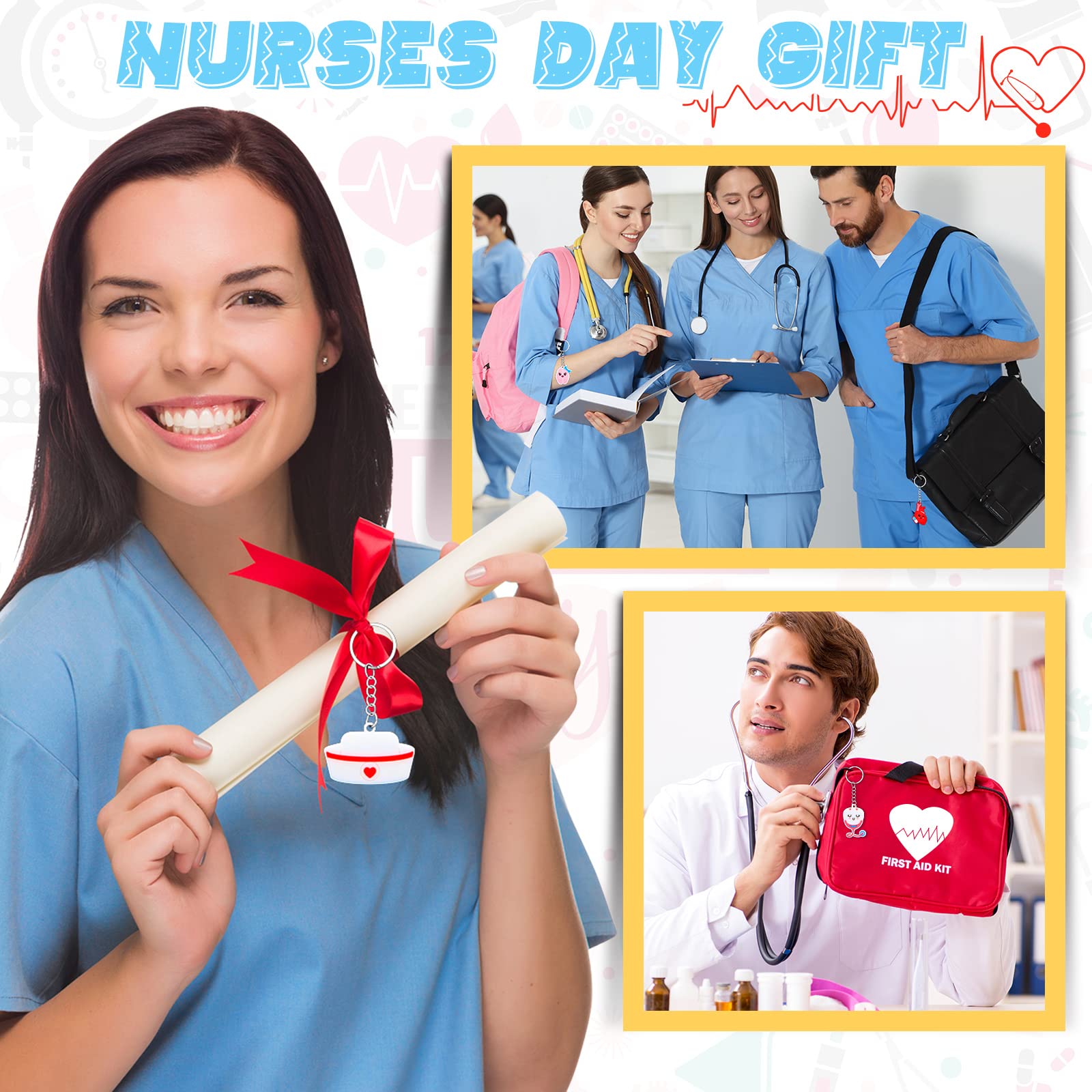 Sureio 36 Nurse Party Favors Set Include 36 Pcs Silicone Nurse Keychain 36 Best Nurse Ever Cards And 36 Drawstring Bags Nurse Gr