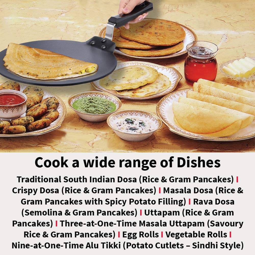 Hawkins Futura Non-Stick Flat Dosa Tava Griddle, 11-Inch,Black