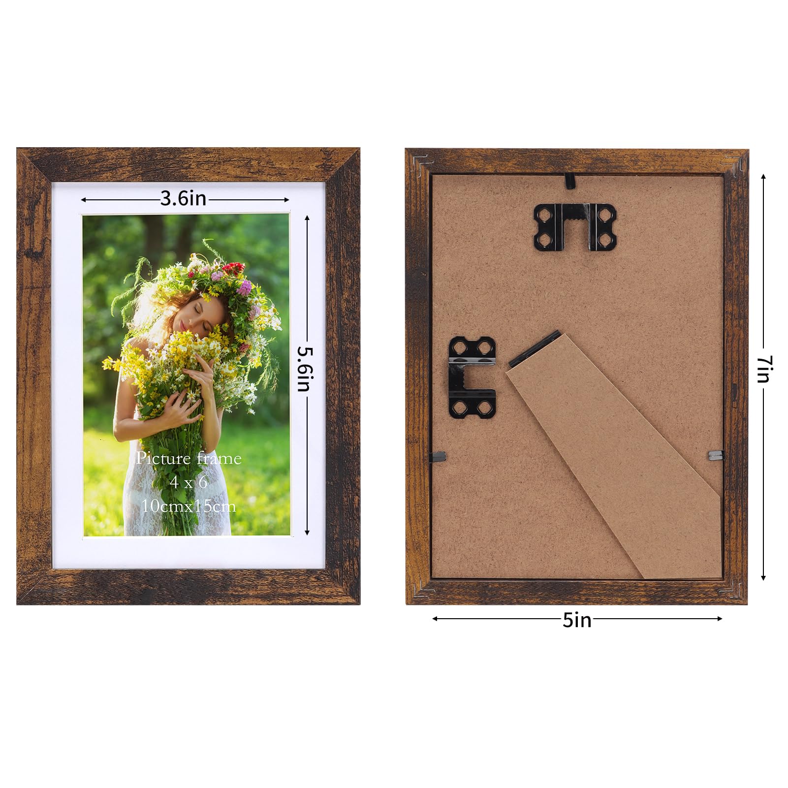 Lyeasw 4x6 Picture Frame 15 Pack, Rustic Brown Bulk Photo Frames 5 x 7 Matted to 4 x 6 Pictures, Display 4x6 with Mat or 5x7 wit