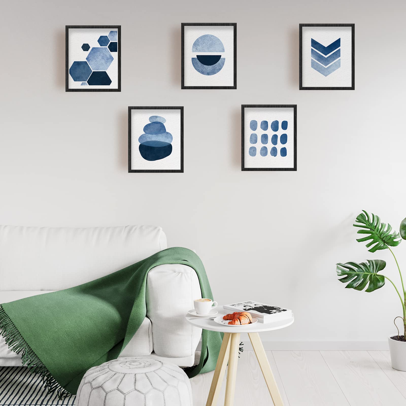 Infunly Abstract Blue Wall Art Prints, 8X10 Unframed Navy Watercolor Paintings Boho Minimalist Canvas Pictures Prints For Living