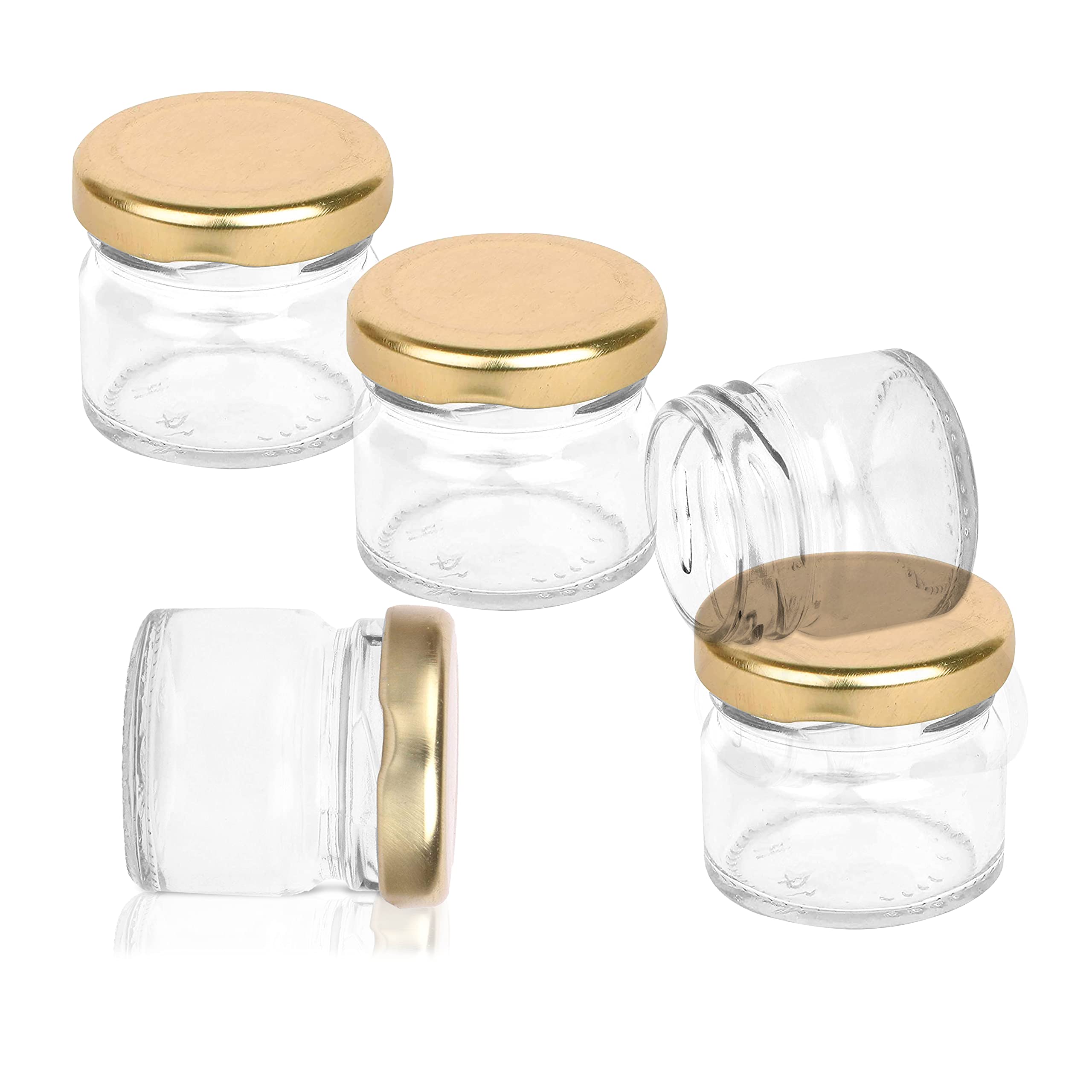 Pure Source India Round Mini Glass Jar Container, Multipurpose Mini Jars With Airtight Metal Cap  20 Gram, 5 Pieces, Clear