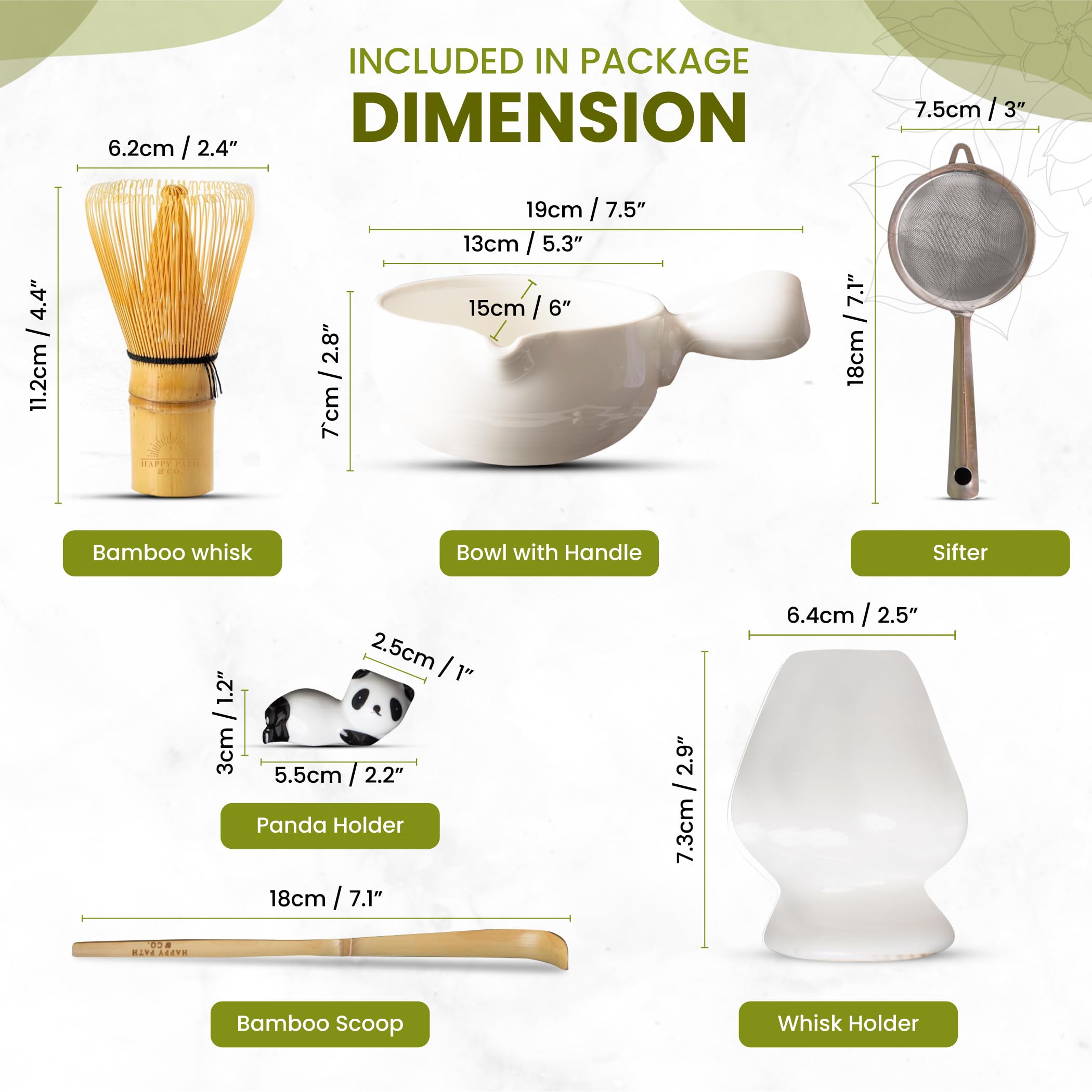 Happy Path & Co - 6 Pcs Matcha Whisk Set Includes Matcha Whisk(Chasen), & Bowl With Spout Handle, 120 Prong Bamboo Whisk, Matcha