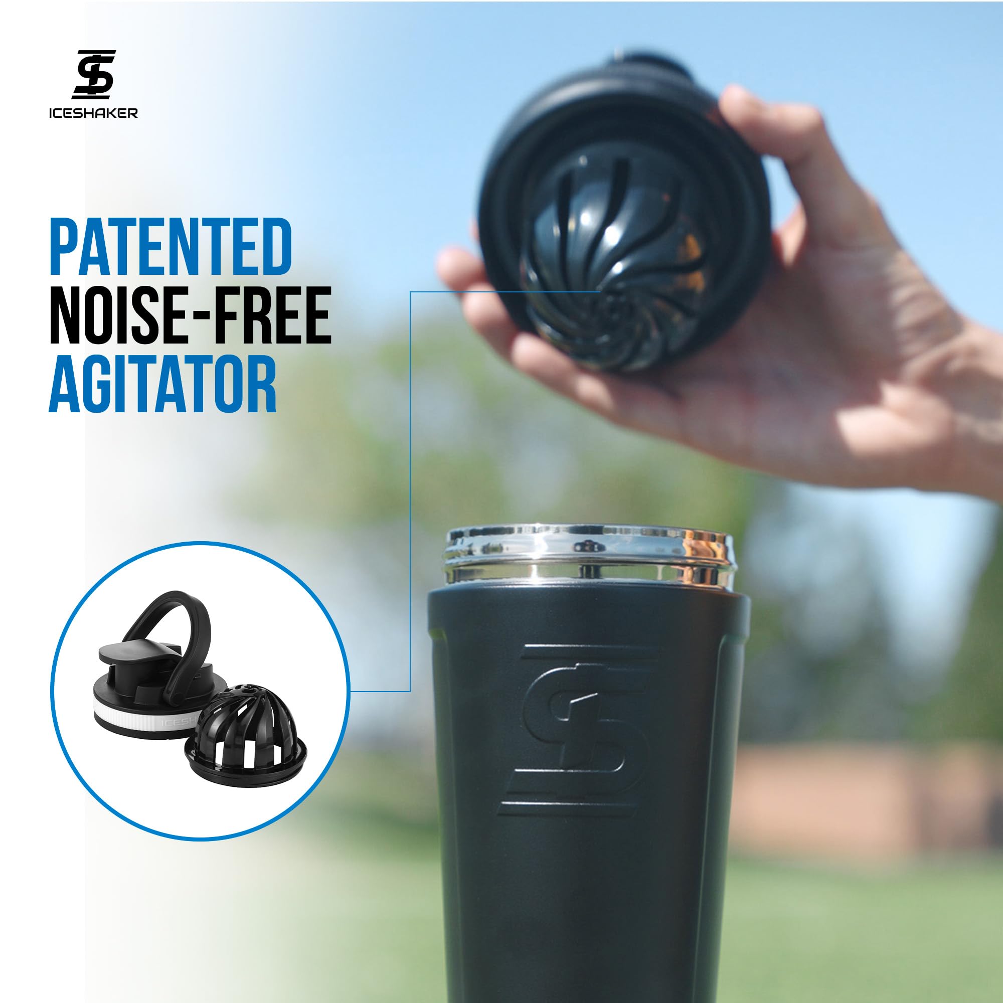 Ice Shaker Insulated Stainless Steel Shaker Bottle | 26Oz, White | Cold For 30+ Hours | Insulated Cup With Twist-On Agitator | O