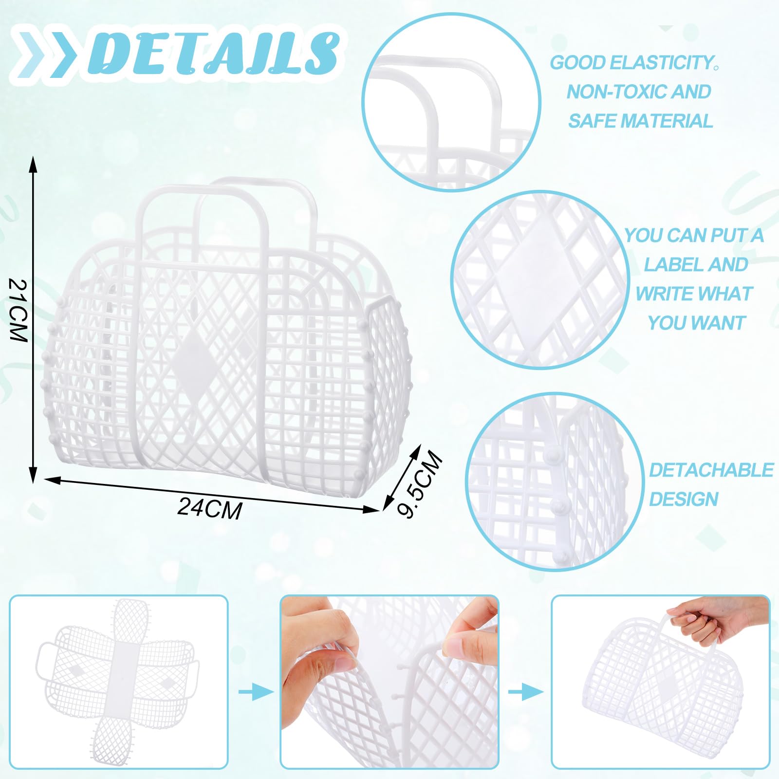 Hsei 16 Pcs Girls Jelly Purse Jelly Bags Basket Reusable Jelly Beach Bag Plastic Beach Tote Gift Basket For Kid Girl (White)