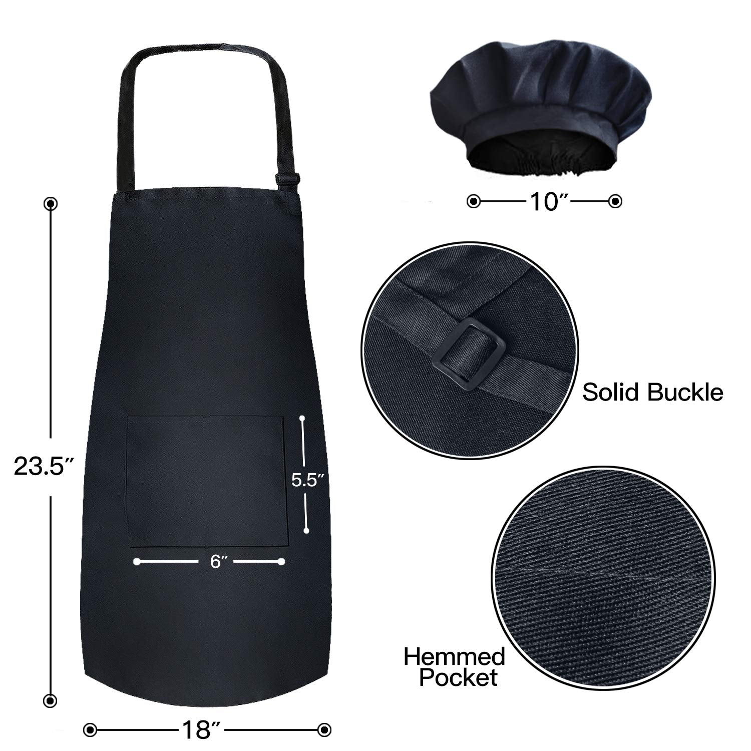Novelty Place Kids Apron With Chef Hat Set (3 Set) - Skin-Friendly Childrens Bib With Pocket - Cooking, Baking, Painting, Traini
