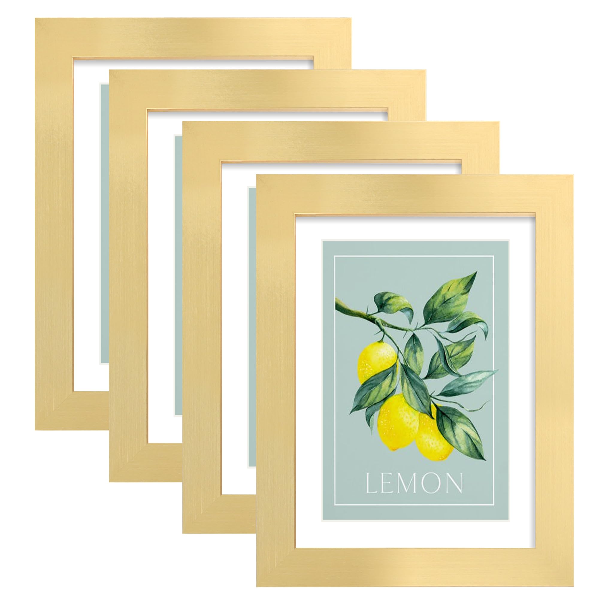 Hongkee 5x7 Picture Frame (4 Pack, Gold) Made of Real Glass and Wooden Frame - Display Pictures 4x6 with Mat or 5x7 Without Mat,