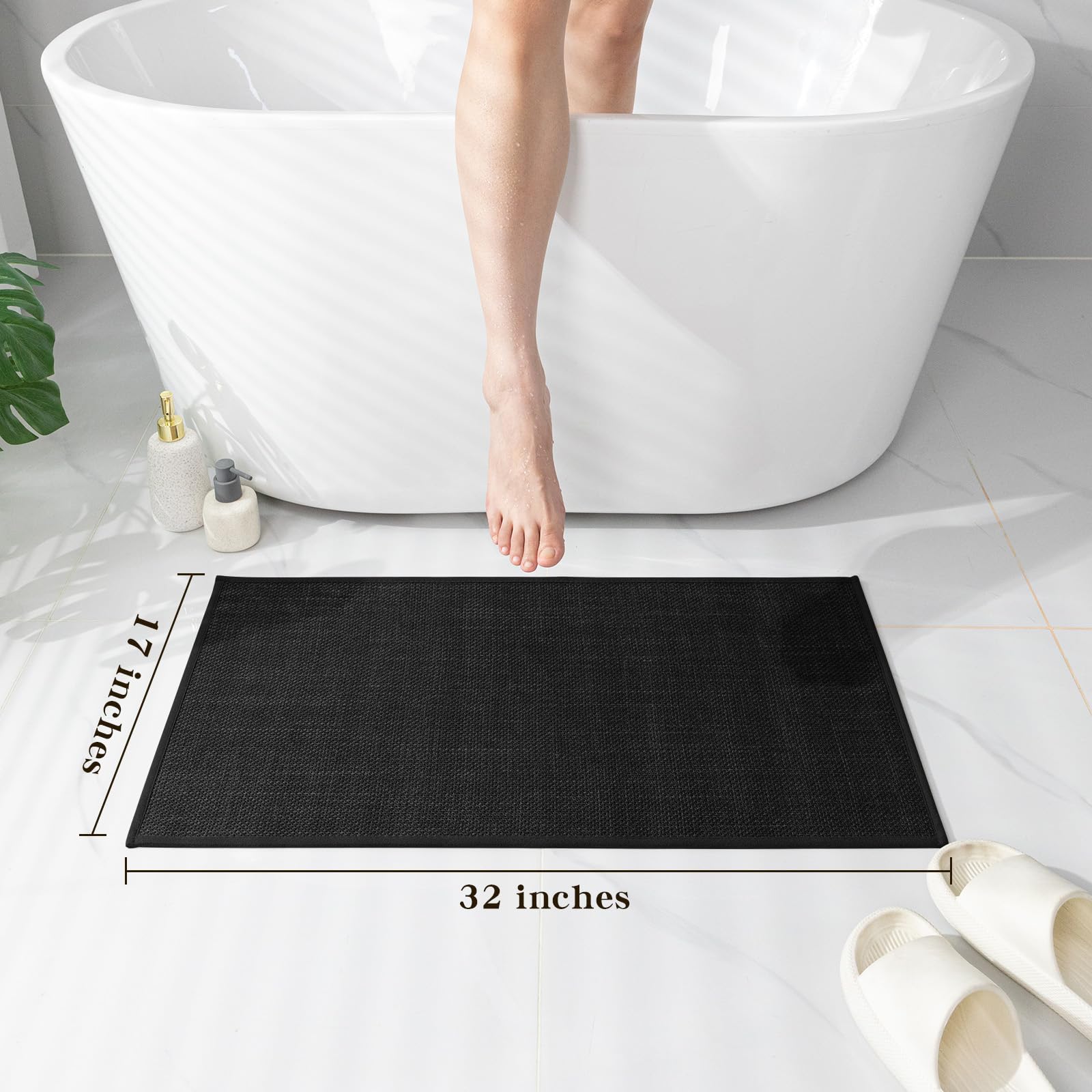 Chakme Bathroom Rugs Mat 32X17, Ultra Thin Non Slip Bath Mat Quick Dry Absorbent Bath Mat For Bathroom Floor, (Black, 32''X17'')