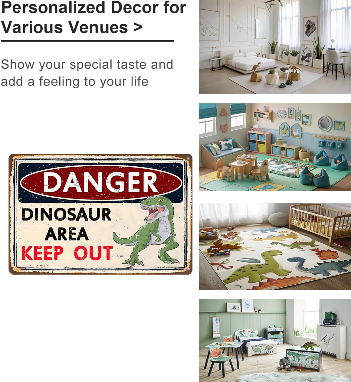 Smilelife Dinosaur Gifts Vintage Dinosaur Sign Danger Dinosaur Area Keep Out Tin Sign for Boys Room Dino Themed Room Nursery Roo