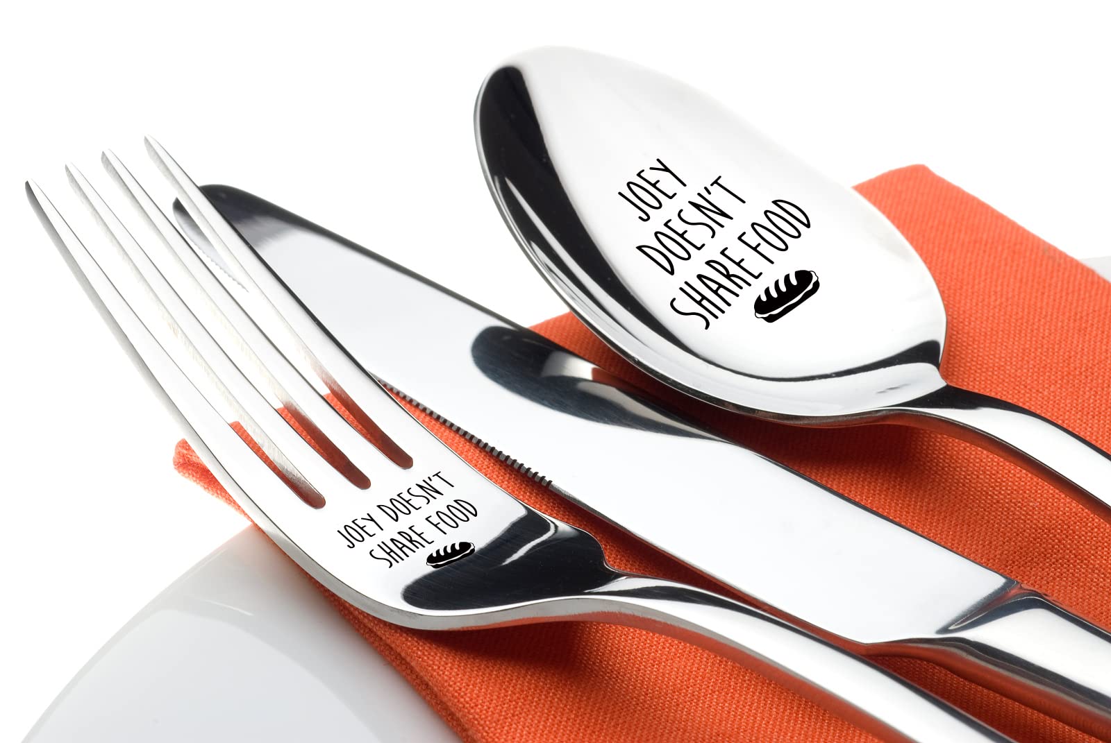 2 Pieces Joey Doesn'T Share Food - Engraved Stainless Spoon Fork Set, Kitchen Restaurant Long Handle Dinner Spoop And Fork For W
