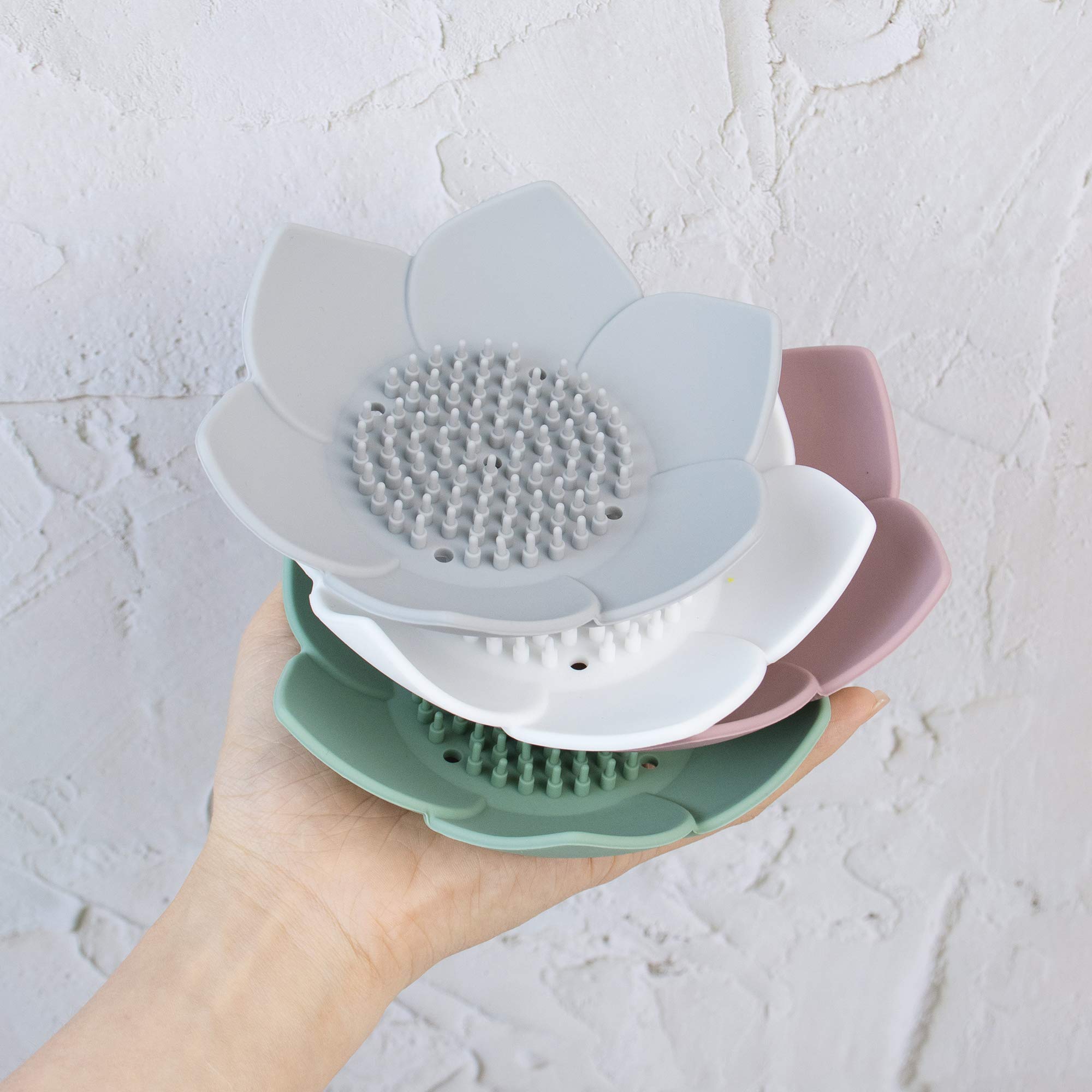 Auear, 4 Pack Lotus Flowers Soap Dish With Drain Silicone Holder Non-Slip Flexible Tray For Bathroom Shower