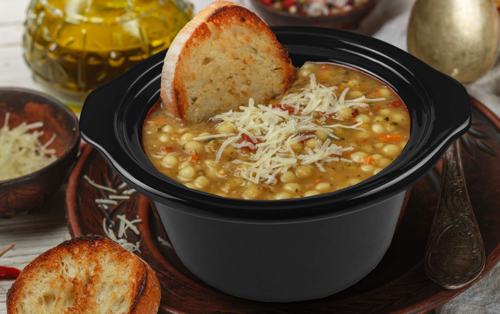 Courant Oval Slow Cooker Crock, With Easy Options 3.5 Quart Dishwasher Safe Pot, Stainless Steel