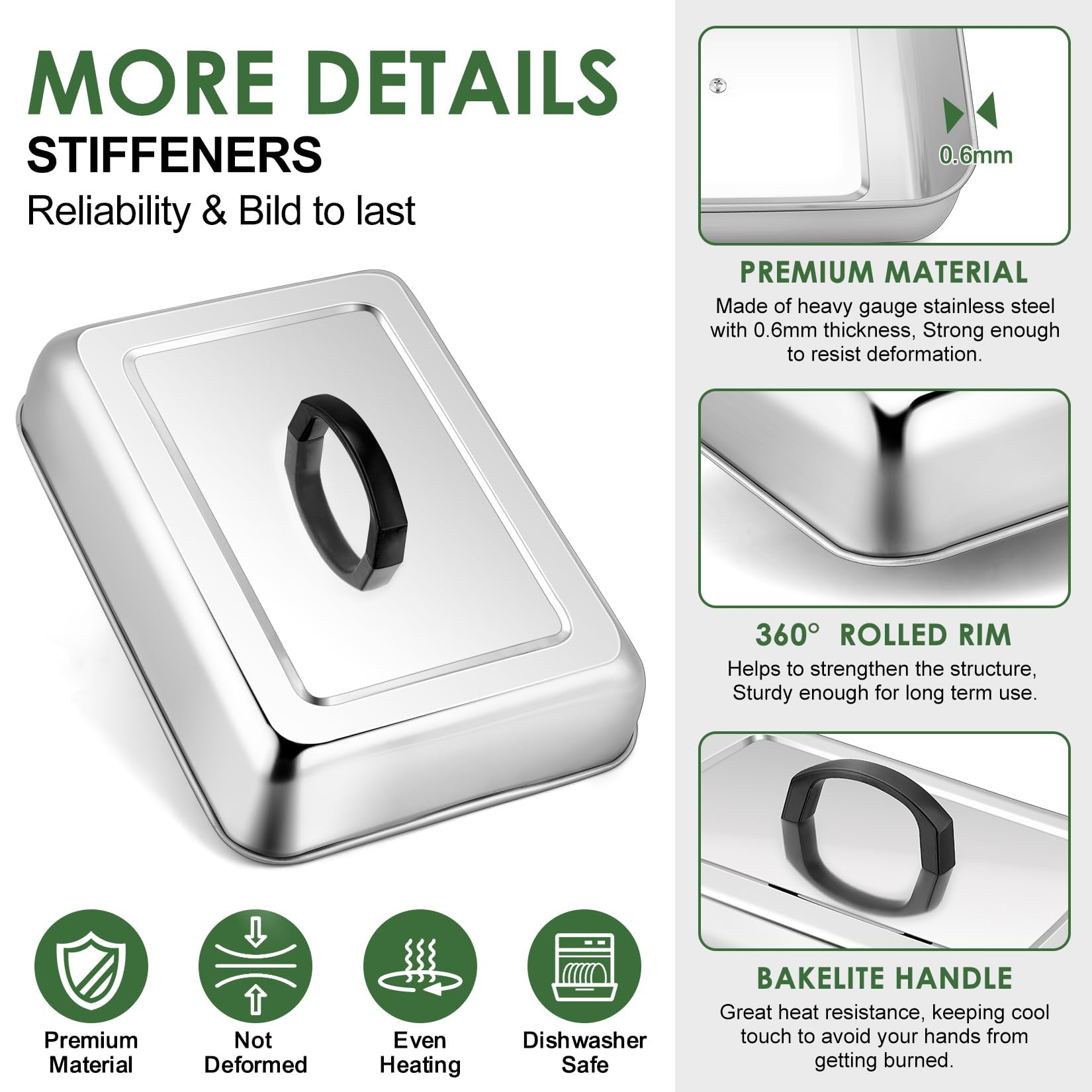 Joyfair 13 x 9 Inch Melting Basting Cover Set of 2  Stainless Steel Metal Cheese Melt Domes Rectangular for Outdoor/Indoor Flat Top Griddle  Heat-resistant Handle & Screwdriver  Dishwasher Safe