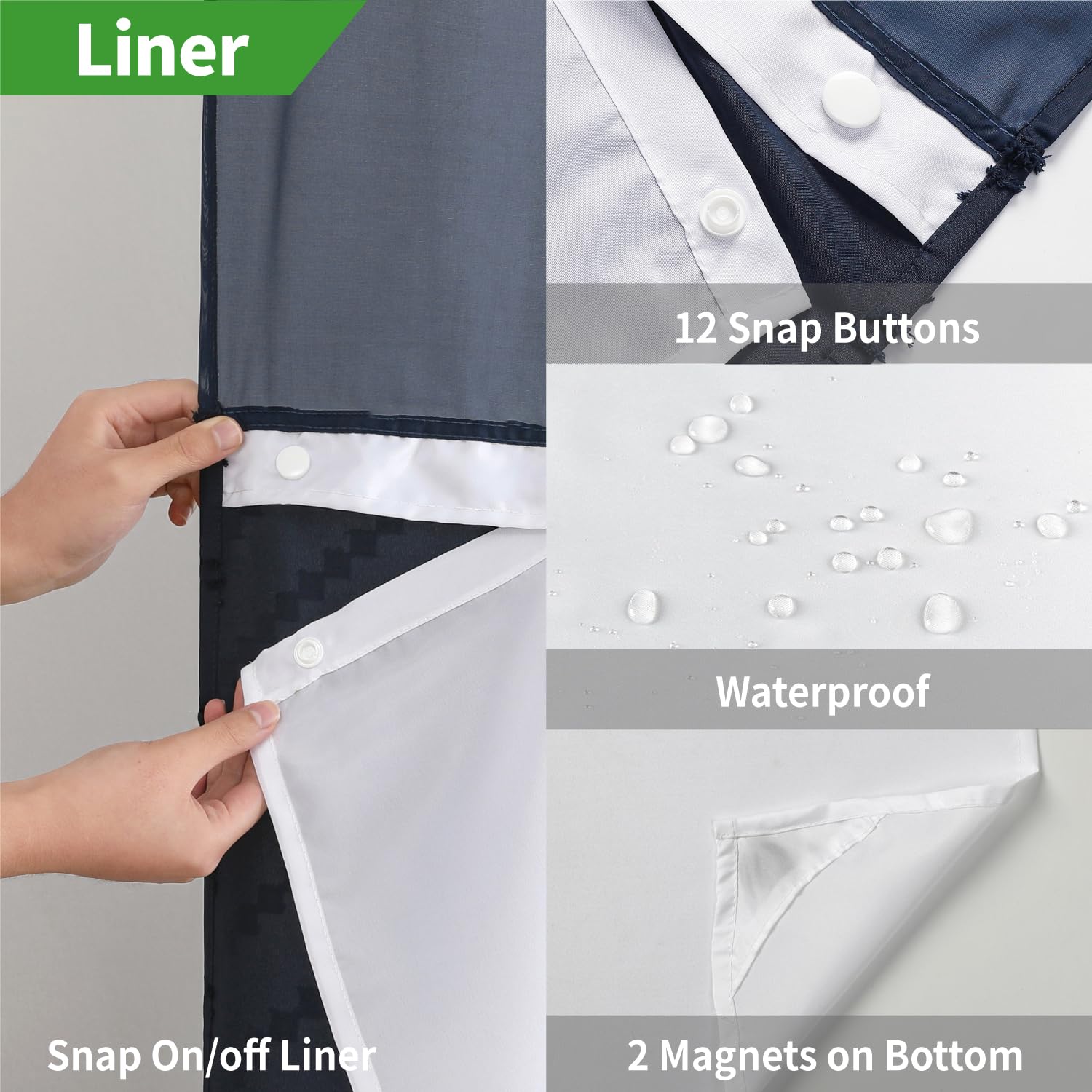 Eachope Long No Hook Tufted Chevron Striped Shower Curtain With Snap-In Fabric Liner Set-71Wx80H(78H),Navy Blue Hotel Grade Boho