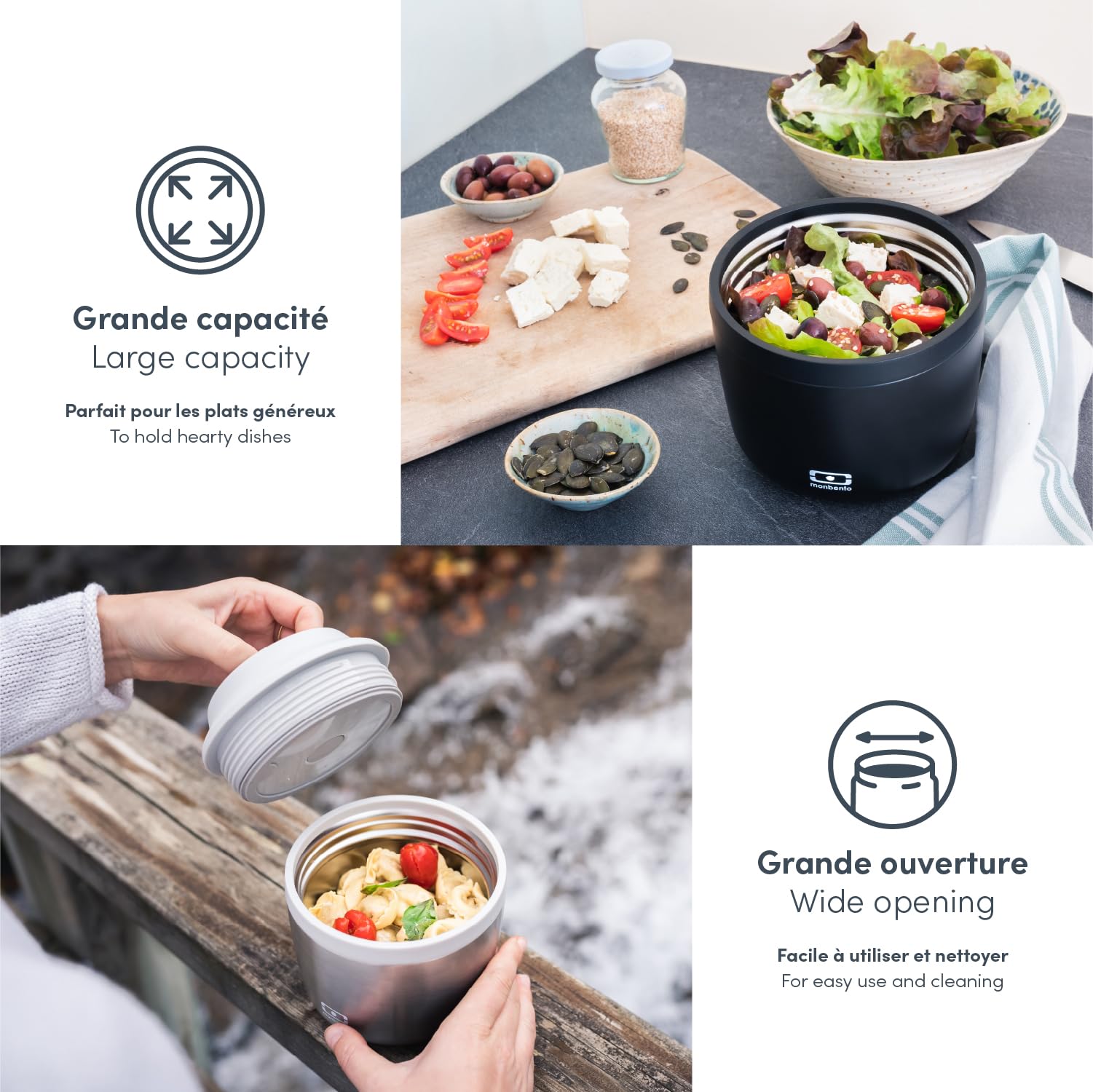 Monbento - Insulated Lunch Box Mb Element Black Onyx - Airtight And Insulated Bento Box Perfect For Work/Hiking/Outdoor Sports -