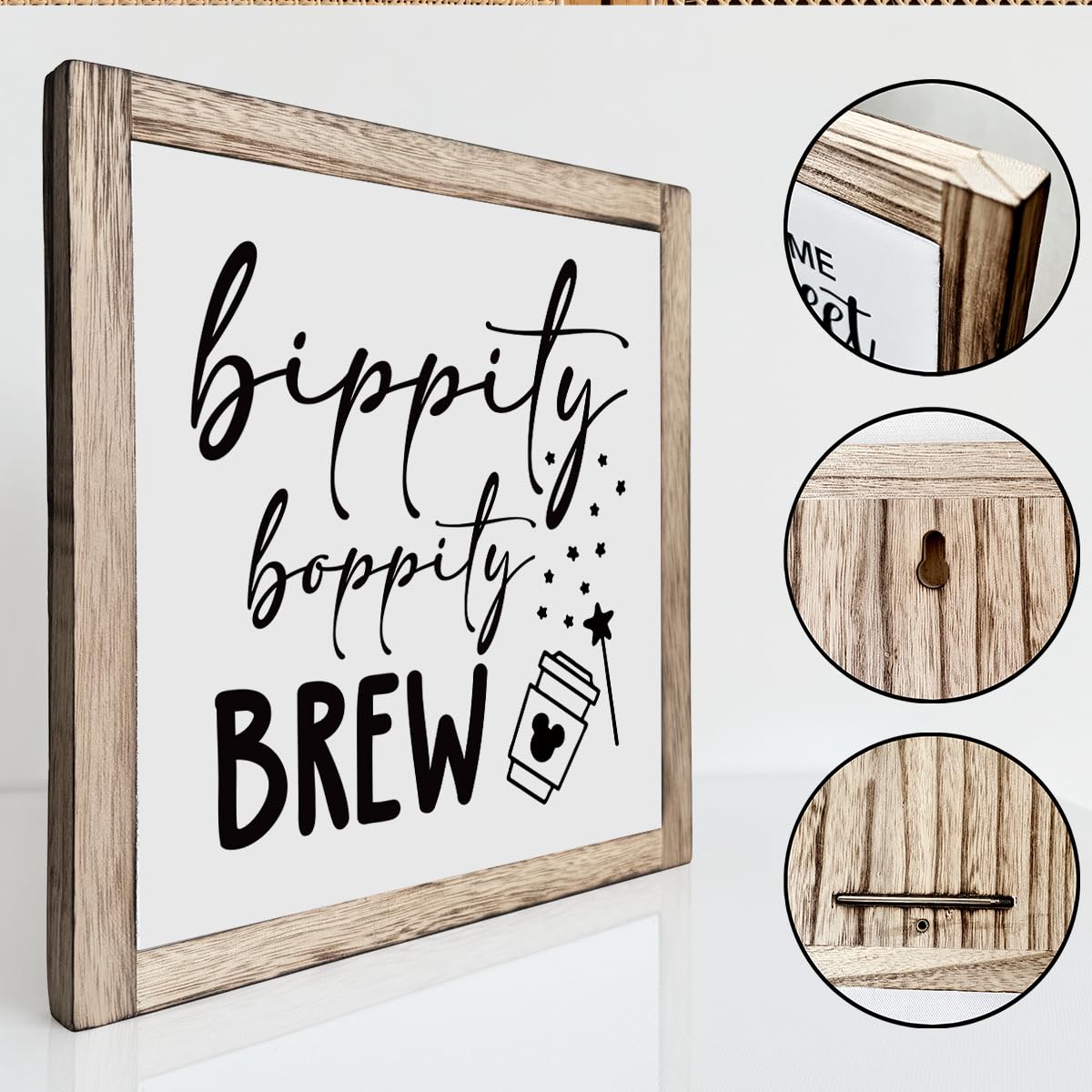 Bippity Boppity Wood Plaque Sign, Box Wood Plaques Desk D  cor, Rustic Wooden Coffee Table Sign, Kitchen Home Decor, Tabletop De