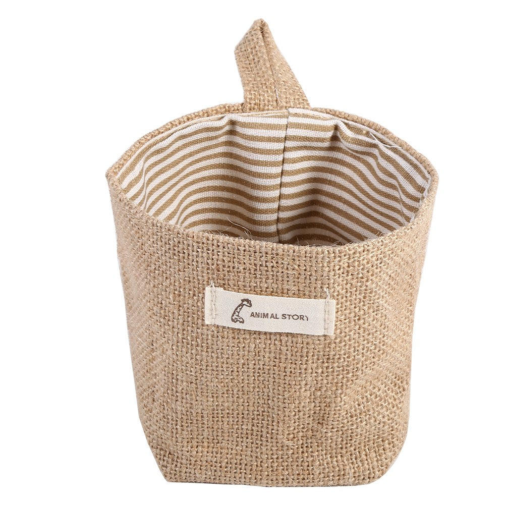 Fdit Cotton Linen Hamper Hanging Clothes Bag Home Gadget Storage Organizer Foldable Basket Bin (Khaki Stripe)
