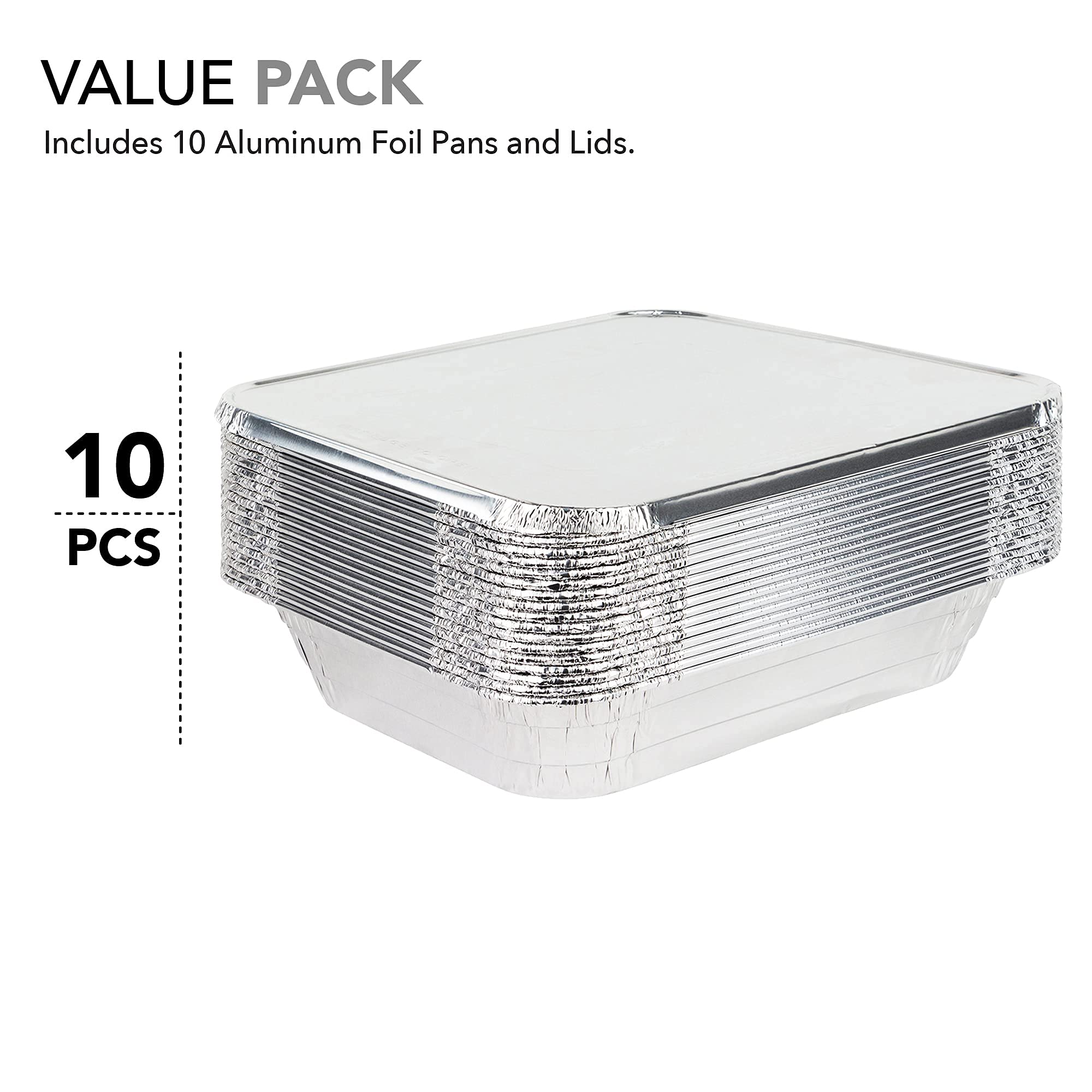 Stock Your Home 9X13 Pans With Lids (10 Pack) - Aluminum Foil Pans With Lids - Disposable Foil Tray - Half Size Steam Table Deep