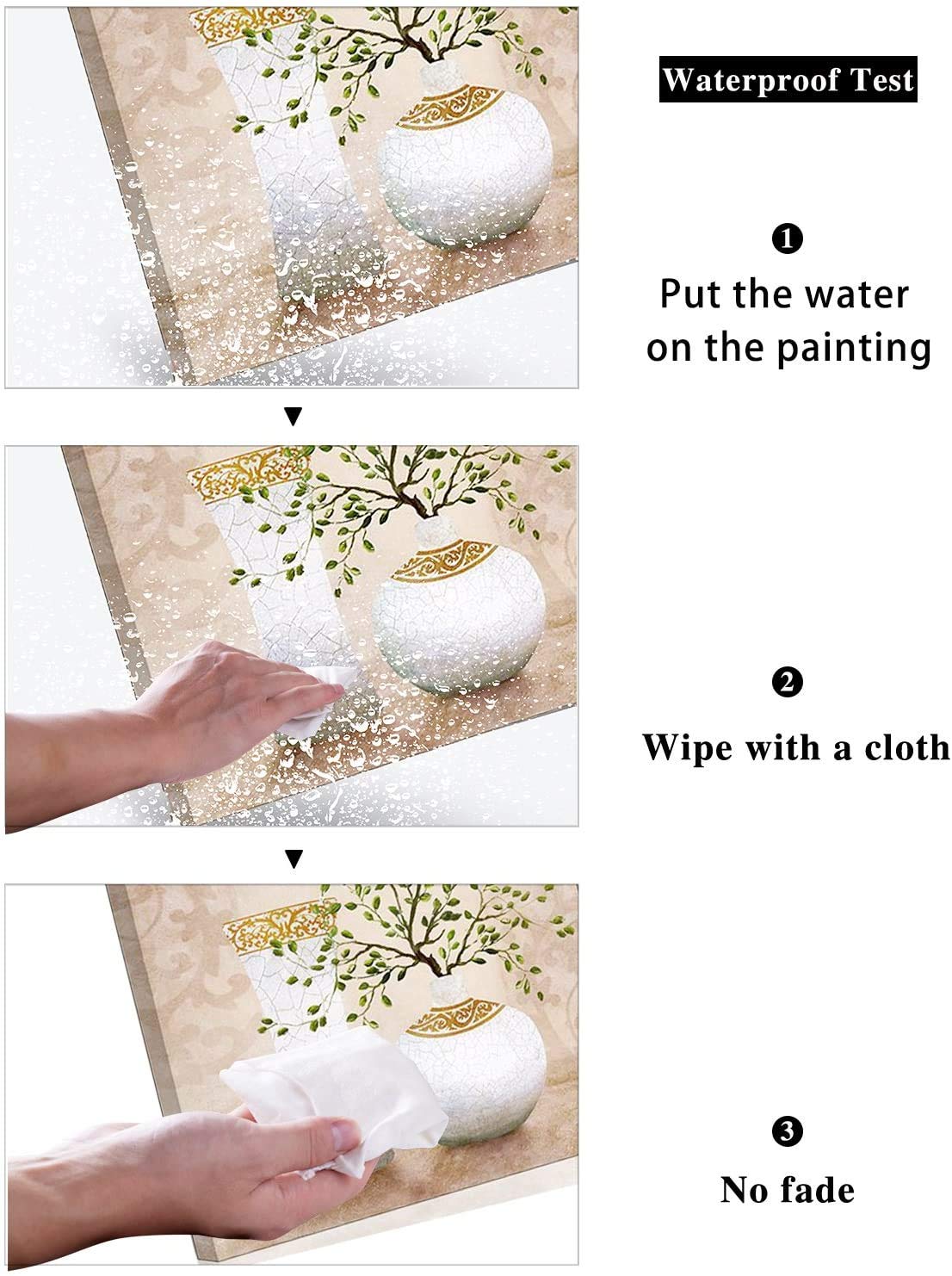 3 Piece Wall Art For Bathroom/Hallway, Sz Hd Elegant Canvas Painting Prints Of Green Spring Plants In Vases On Beige/Tan Picture