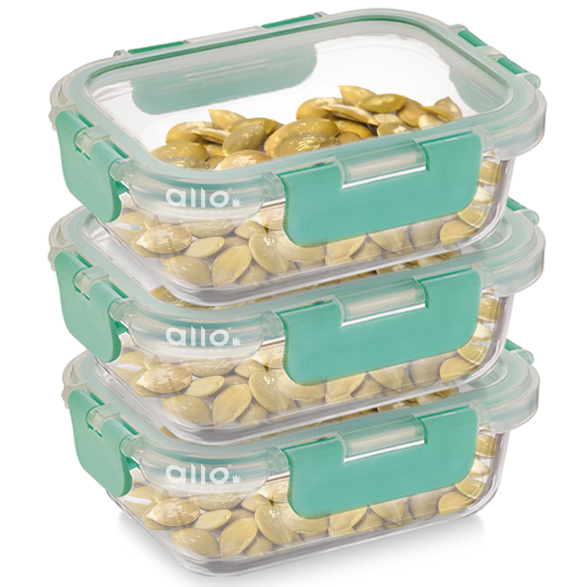 Allo Food Safe Glass Containers with Lids, Microwave Safe Containers, High Borosilicate Meal Prep Glass Food Storage Containers 