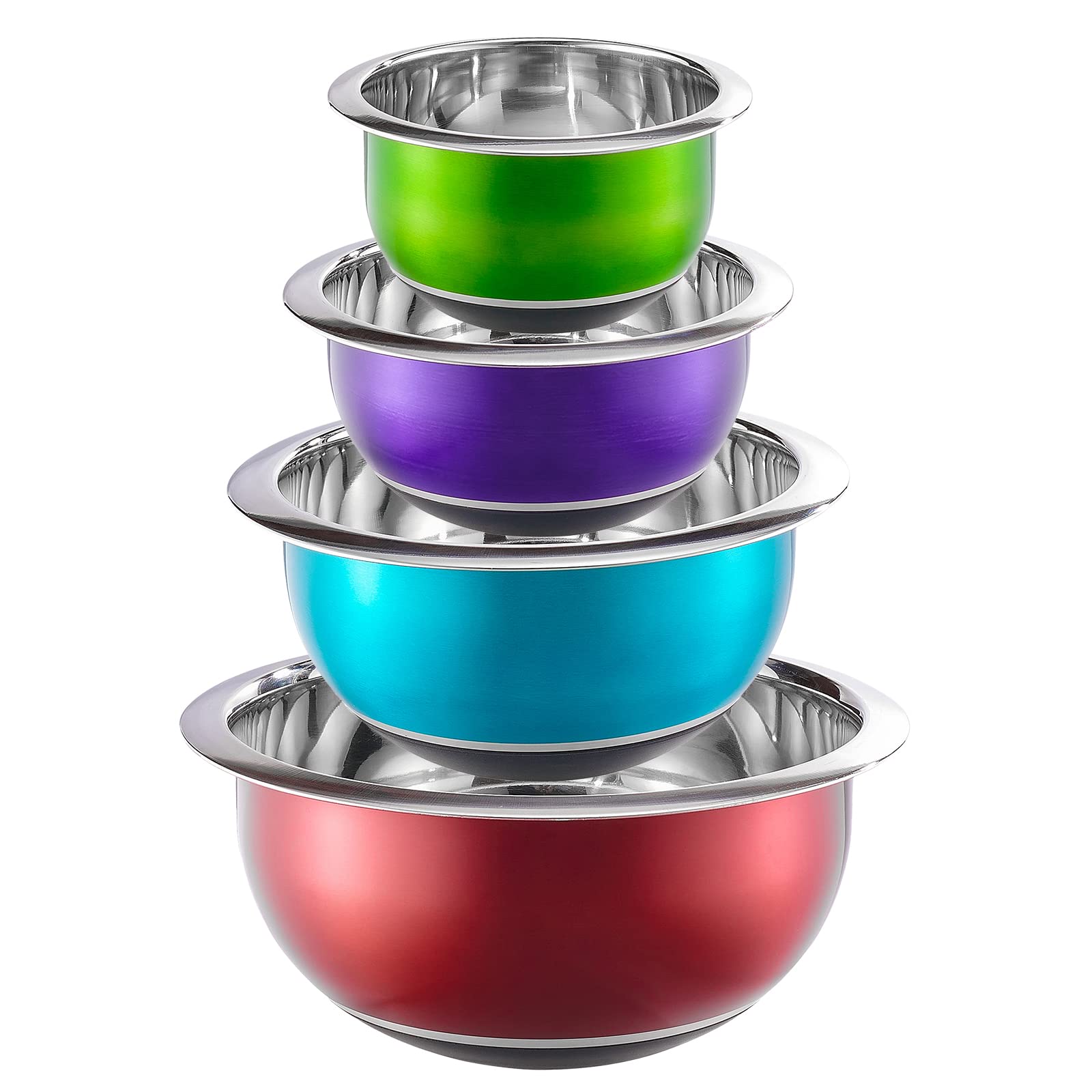 Colleta Home Colorful Mixing Bowl- 4 Pc Set- Stackable Nesting Bowls- Stainless Steel Mixing Bowls Non Slip Silicone Bottom- Coo