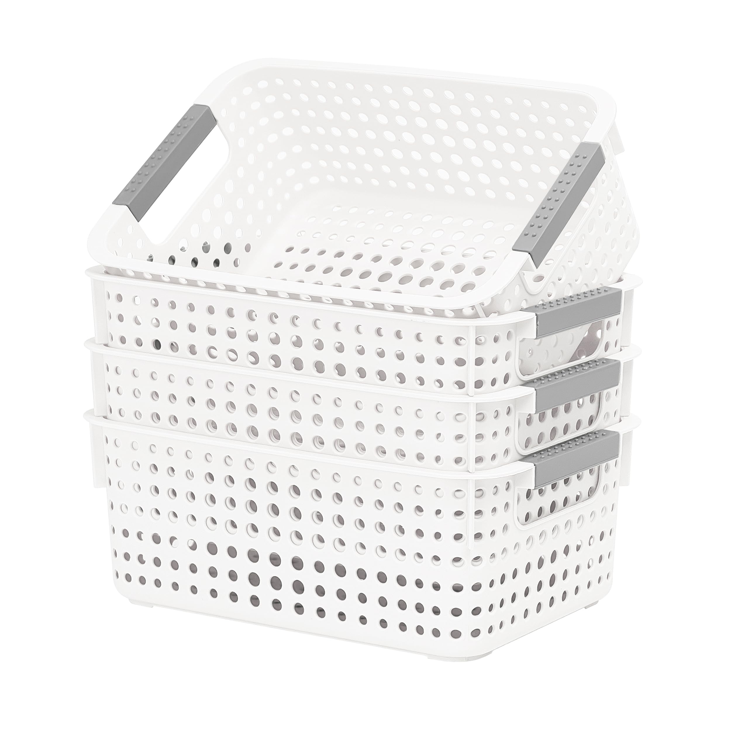 Soddeph 4Pack Hollow Plastic Storage Baskets with Handles(White, Small)