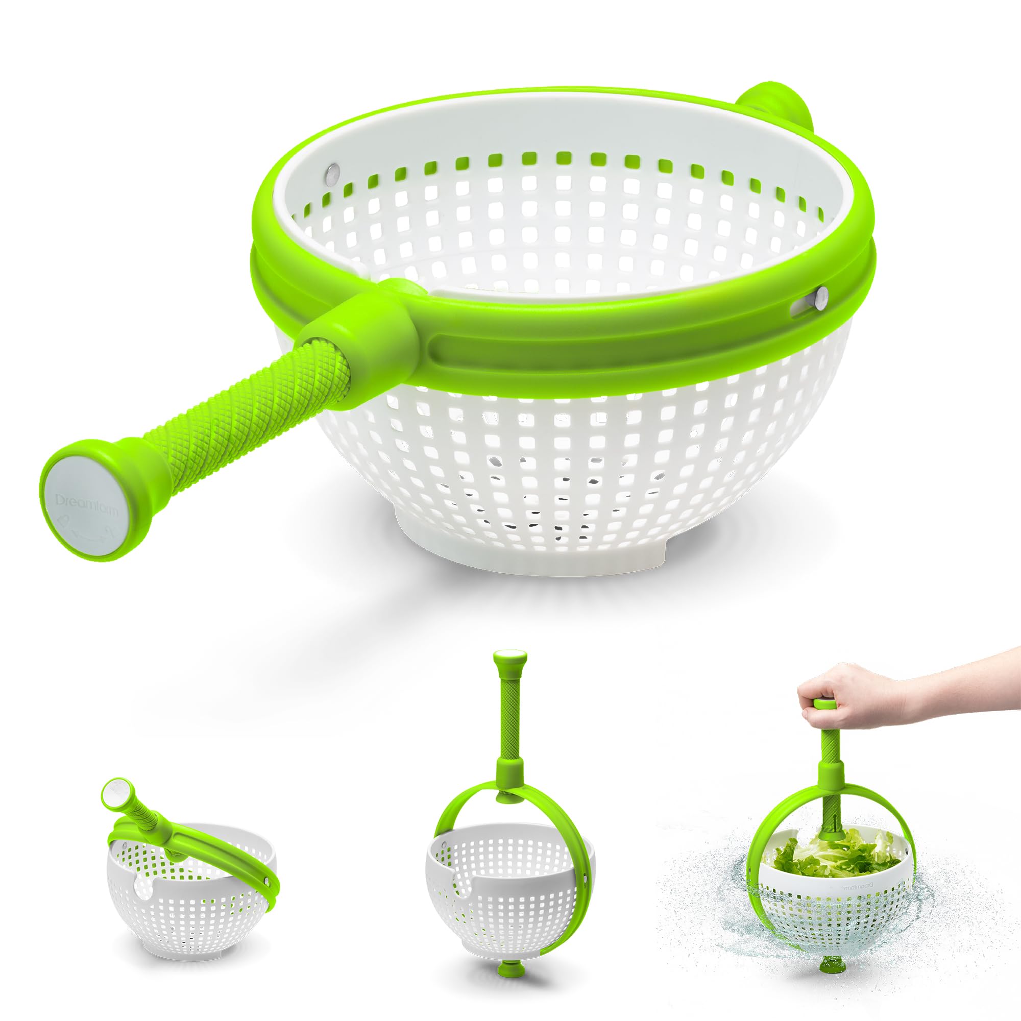 Dreamfarm Spina Original 2-In-1 Easy-To-Use Salad Spinner & Colander Strainer Collapsible Handle Folds To Save Space Easy-Storag