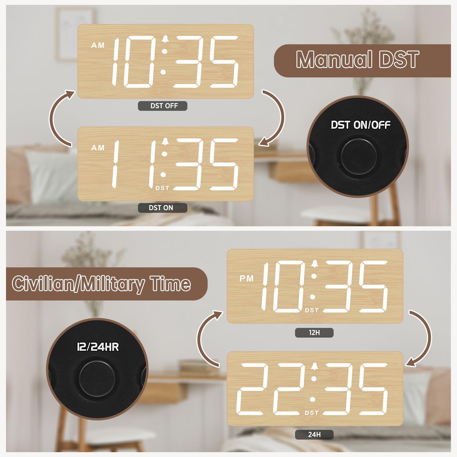 DreamSky Digital Alarm Clocks for Bedrooms Wooden D  cor
