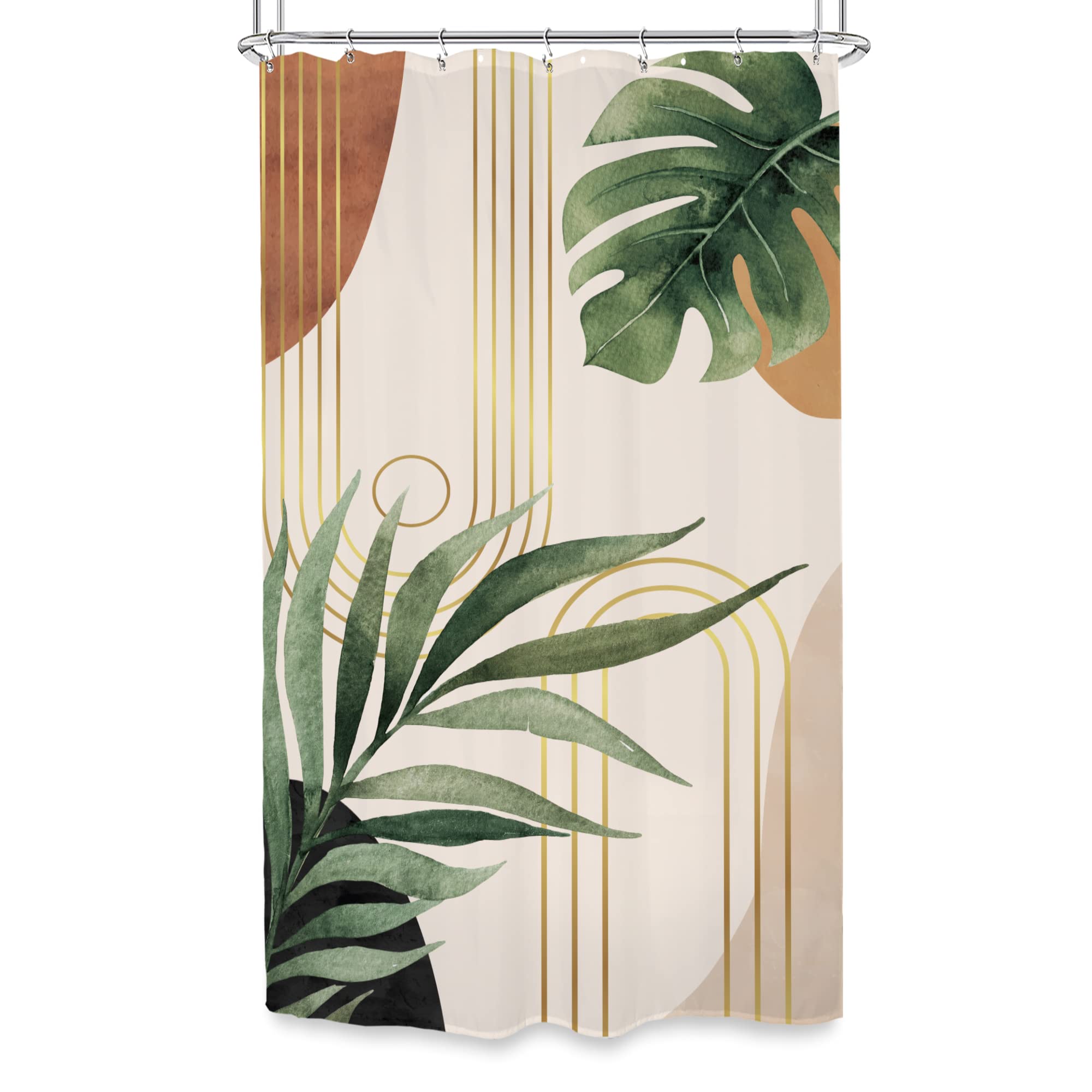 Glawry Small Stall Narrow Shower Curtain 36Wx72L Inches Tropical Bohemian Leaves Mid Century Abstract Boho Botanical Bathroom Cu