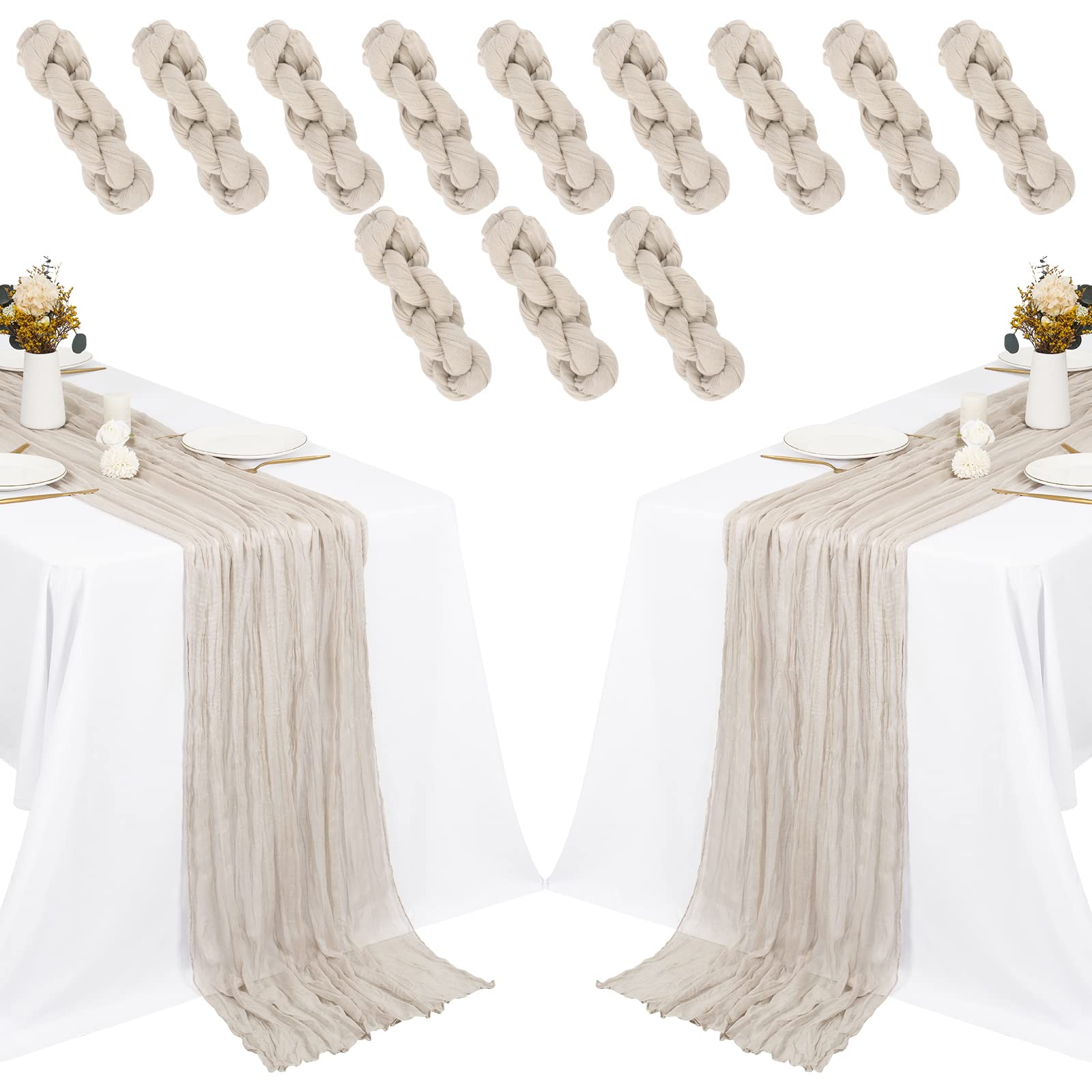 12 Pack Cheesecloth Table Runner 35X120 Inch 10Ft Rosy Brown Gauze Cheese Cloth Table Runner, Boho Rustic Wedding Table Runner F